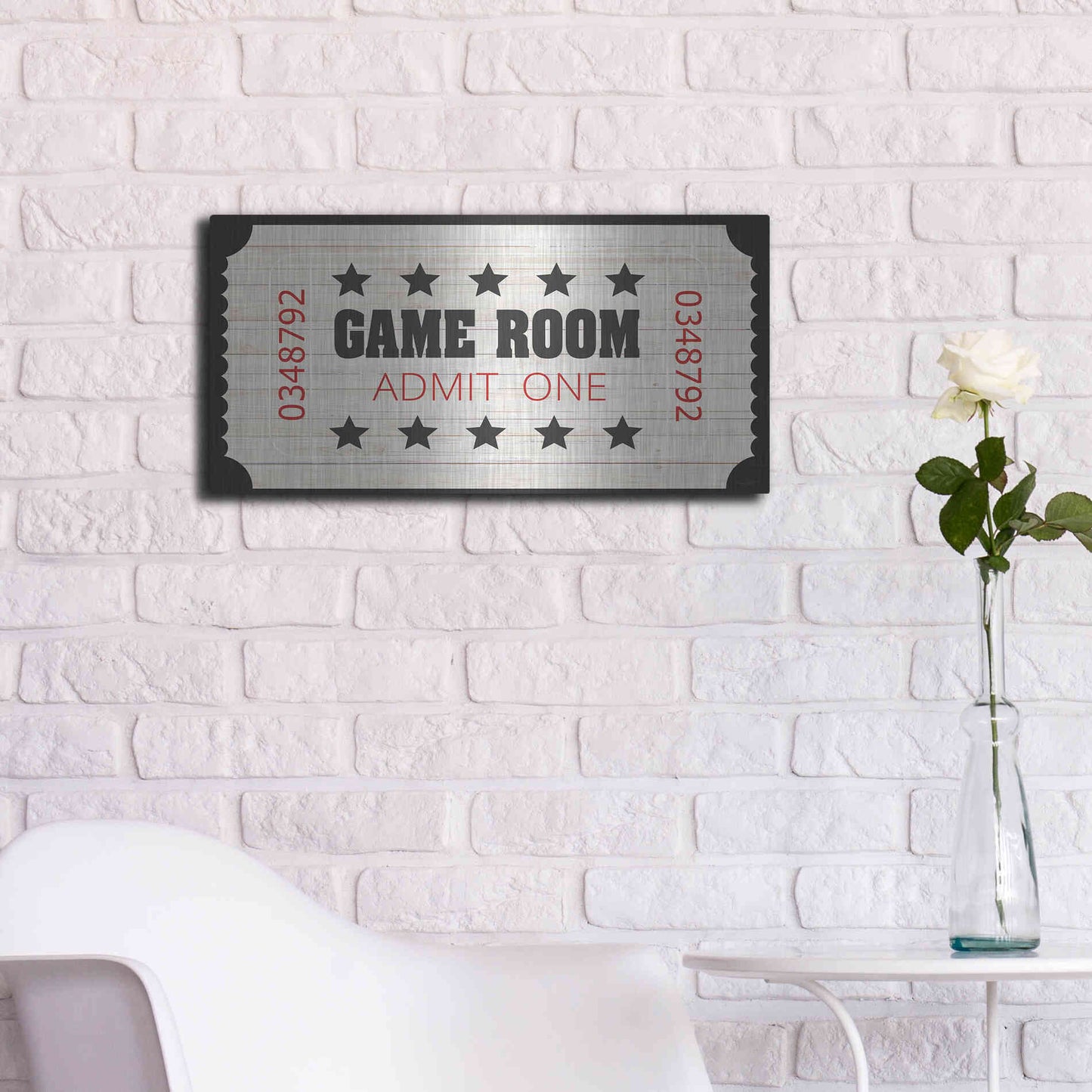 Luxe Metal Art 'Game Room Ticket' by Cindy Jacobs, Metal Wall Art,24x12
