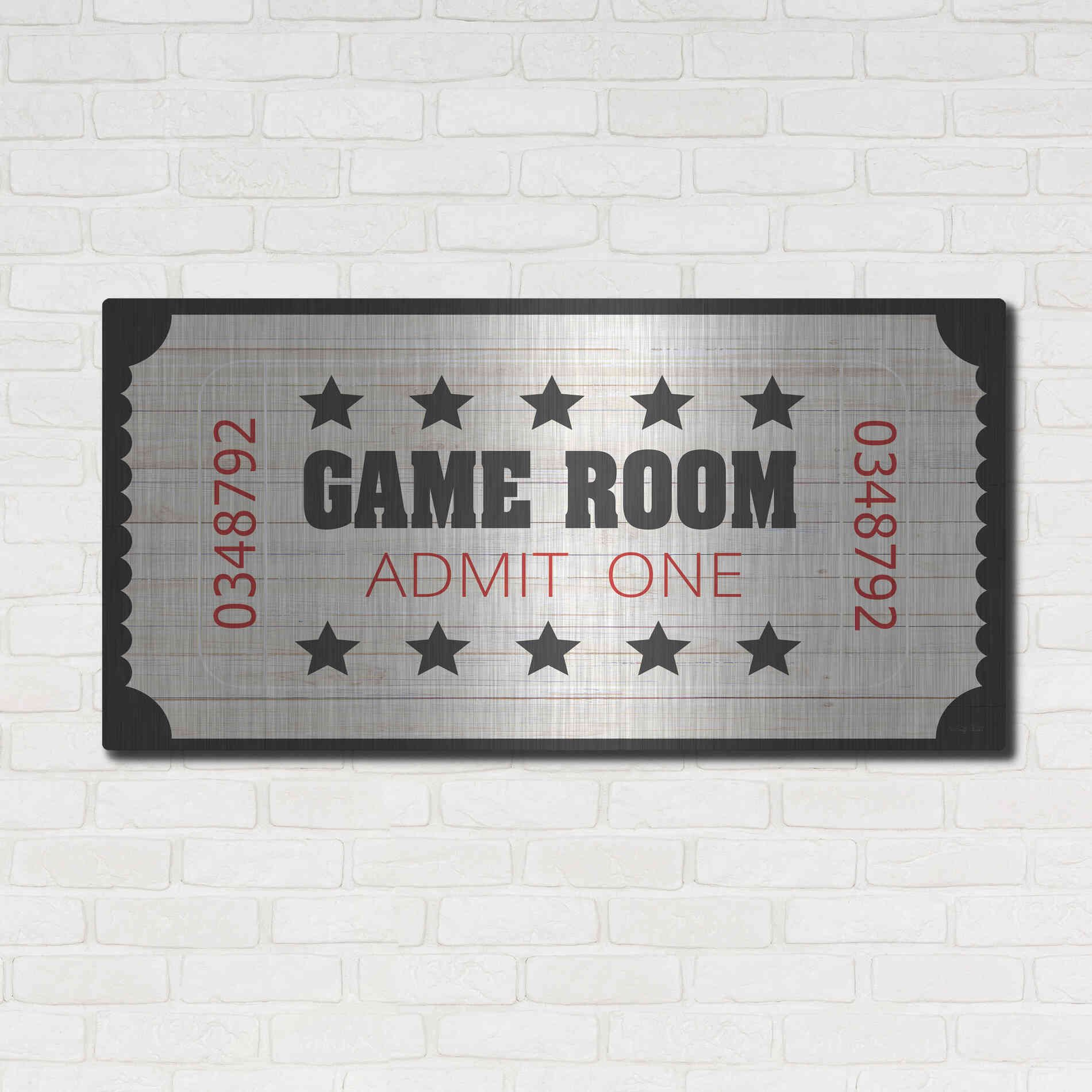 Luxe Metal Art 'Game Room Ticket' by Cindy Jacobs, Metal Wall Art,48x24
