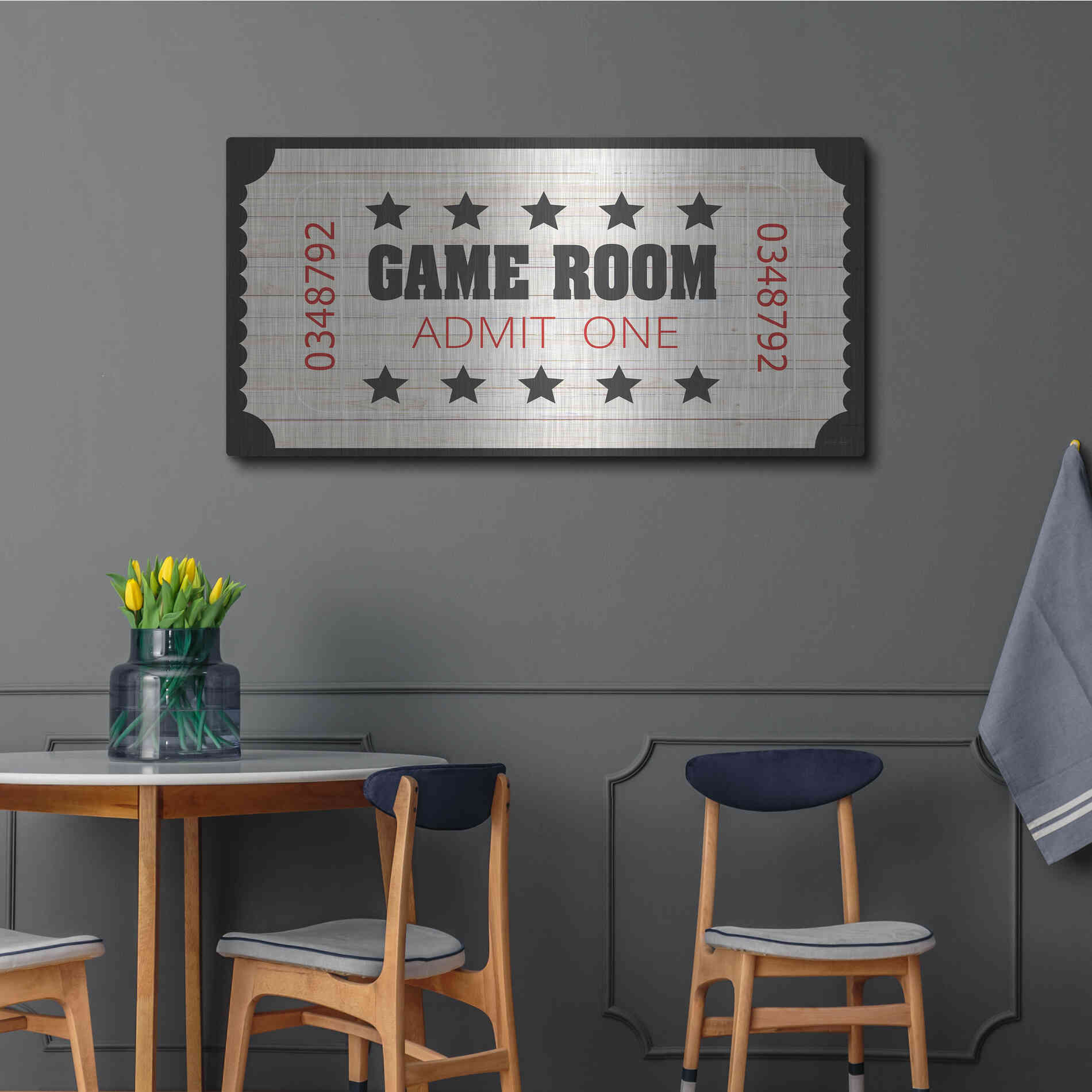 Luxe Metal Art 'Game Room Ticket' by Cindy Jacobs, Metal Wall Art,48x24