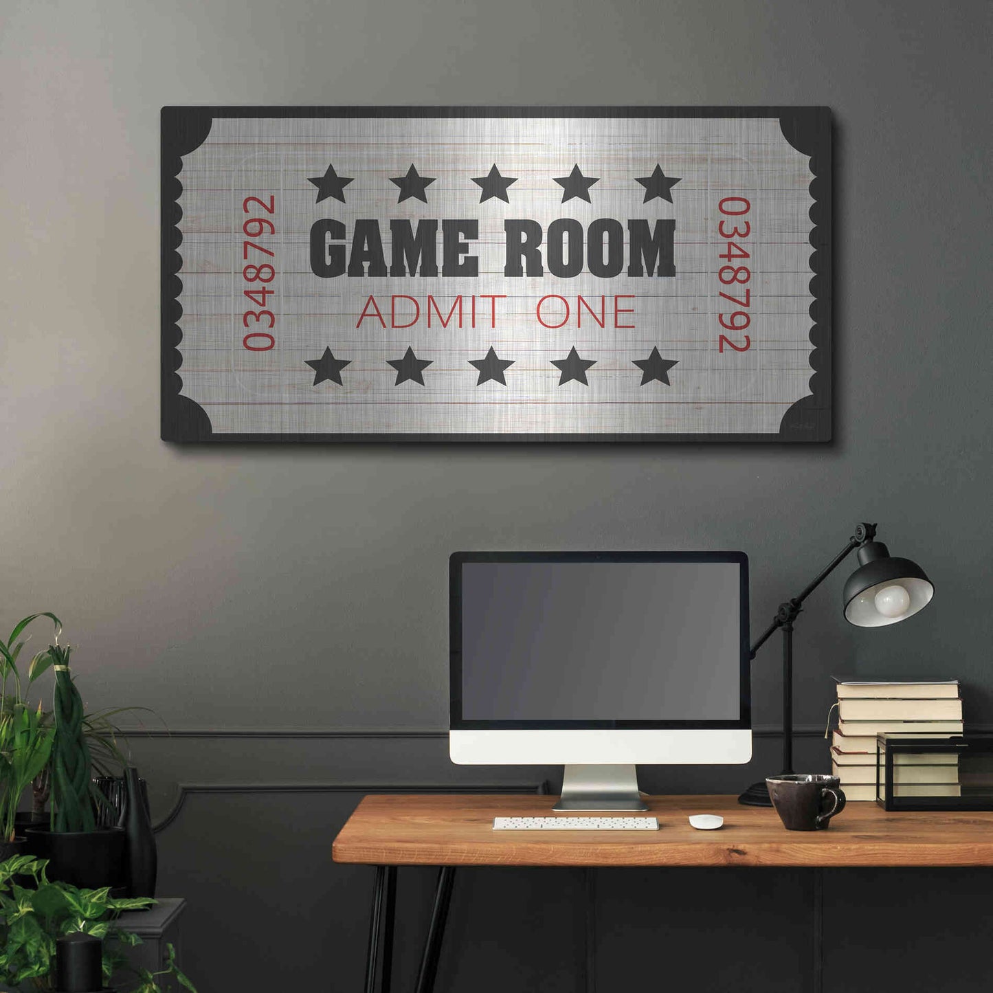 Luxe Metal Art 'Game Room Ticket' by Cindy Jacobs, Metal Wall Art,48x24