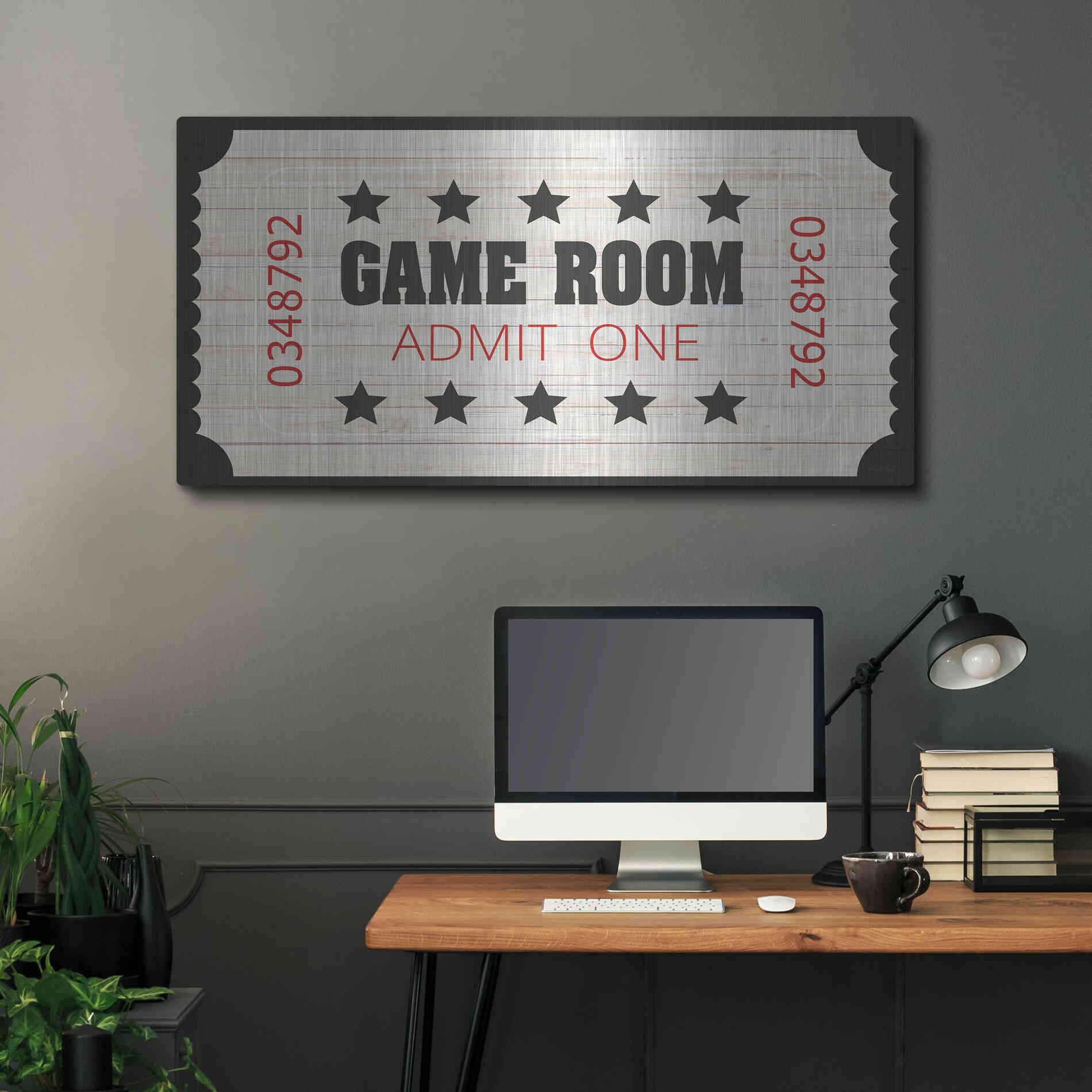 Luxe Metal Art 'Game Room Ticket' by Cindy Jacobs, Metal Wall Art,48x24