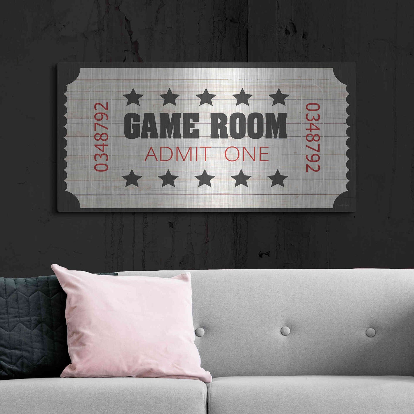 Luxe Metal Art 'Game Room Ticket' by Cindy Jacobs, Metal Wall Art,48x24