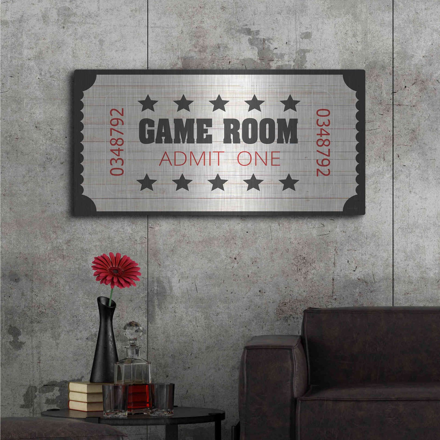 Luxe Metal Art 'Game Room Ticket' by Cindy Jacobs, Metal Wall Art,48x24