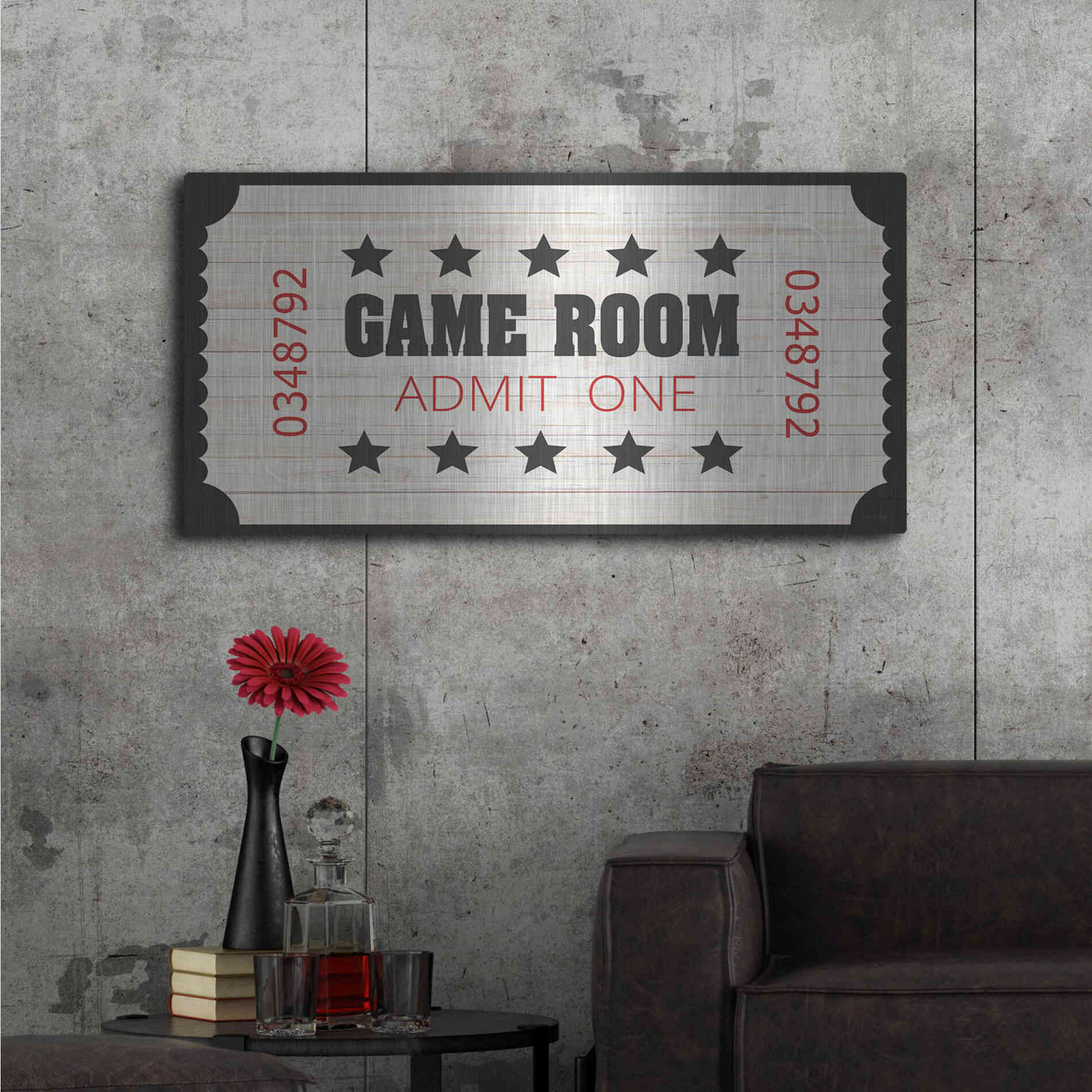 Luxe Metal Art 'Game Room Ticket' by Cindy Jacobs, Metal Wall Art,48x24