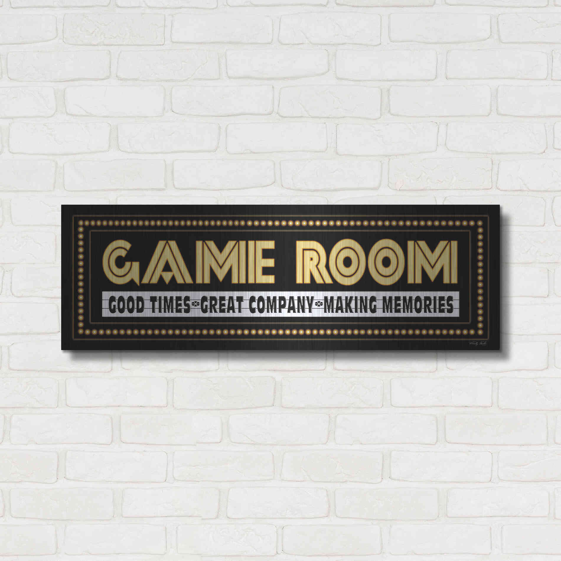 Luxe Metal Art 'Game Room Sign' by Cindy Jacobs, Metal Wall Art,36x12