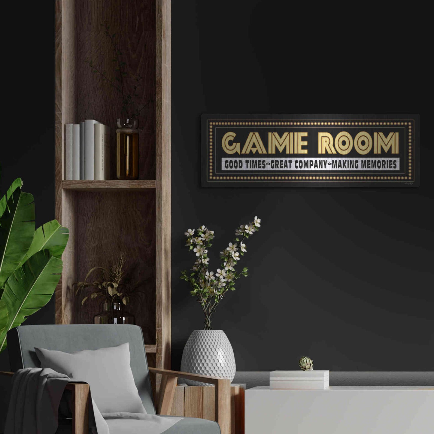 Luxe Metal Art 'Game Room Sign' by Cindy Jacobs, Metal Wall Art,36x12