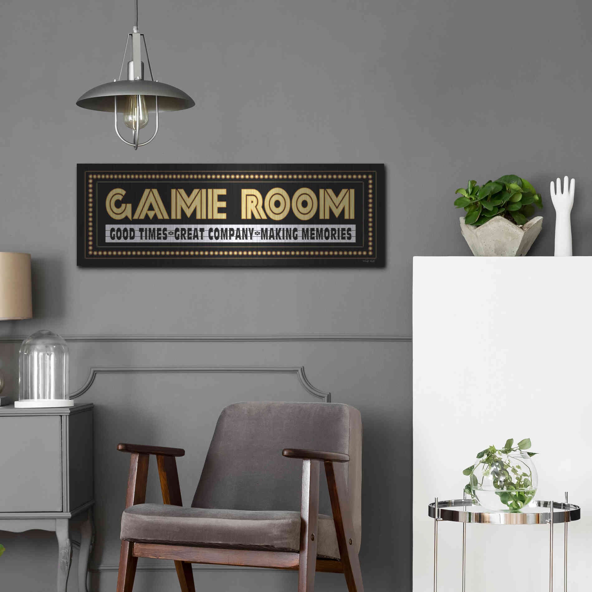 Luxe Metal Art 'Game Room Sign' by Cindy Jacobs, Metal Wall Art,36x12