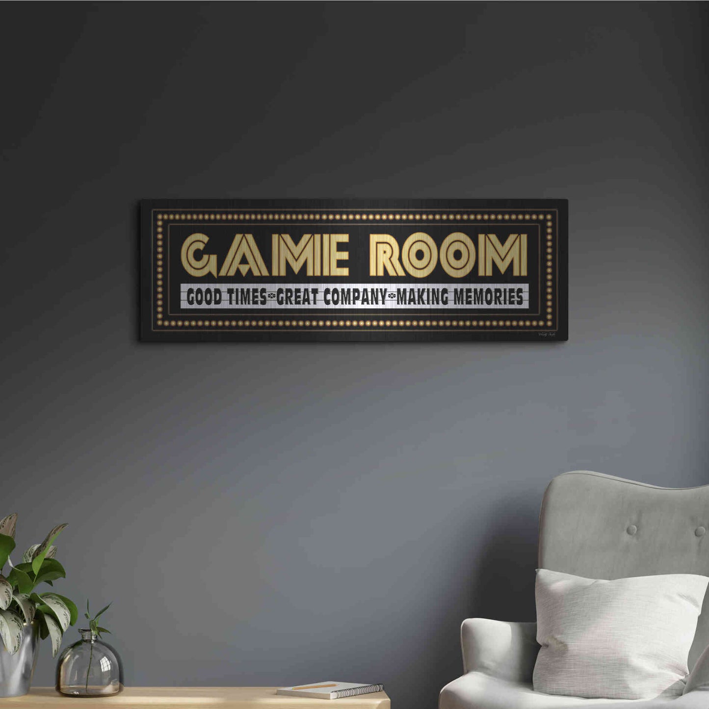 Luxe Metal Art 'Game Room Sign' by Cindy Jacobs, Metal Wall Art,36x12