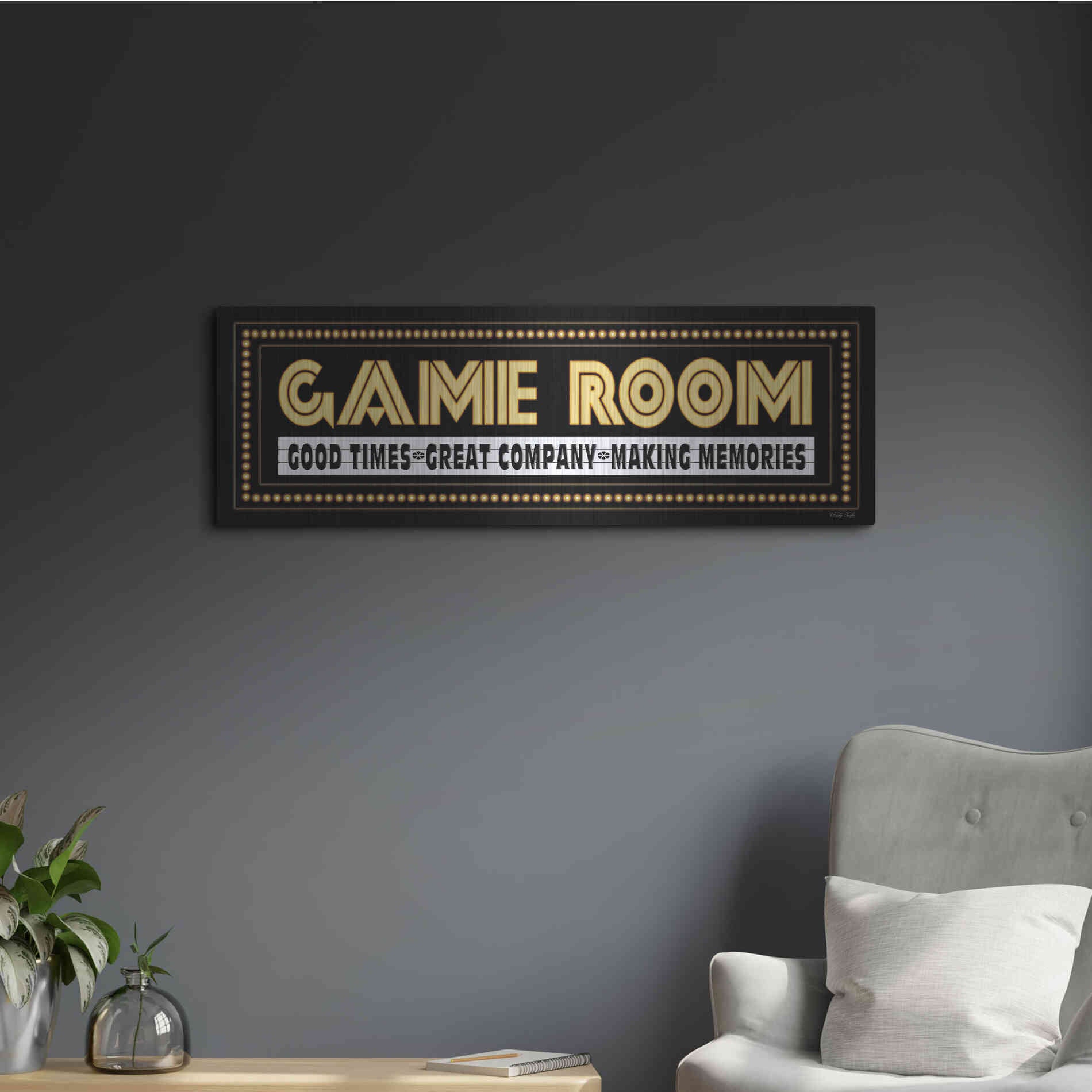 Luxe Metal Art 'Game Room Sign' by Cindy Jacobs, Metal Wall Art,36x12