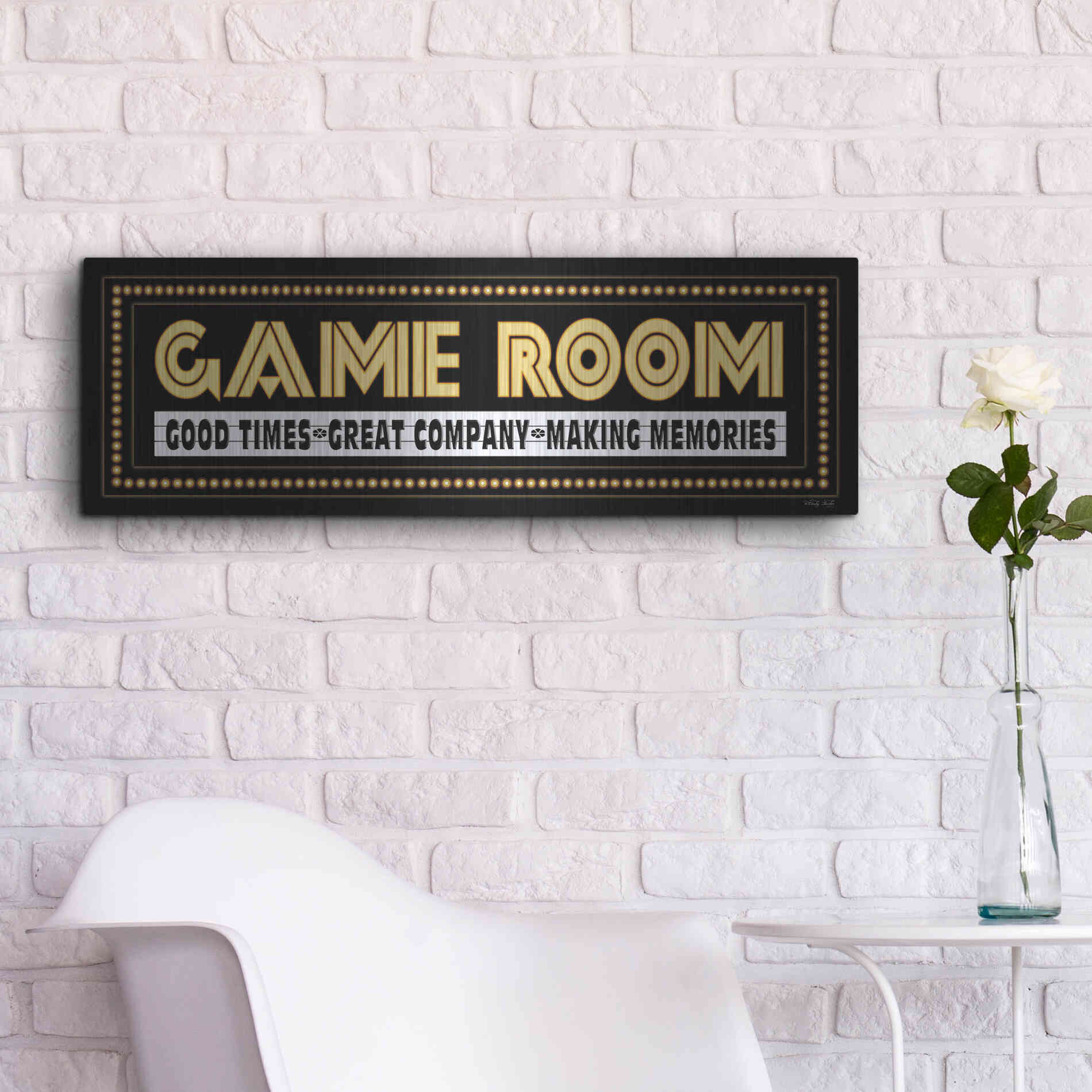 Luxe Metal Art 'Game Room Sign' by Cindy Jacobs, Metal Wall Art,36x12