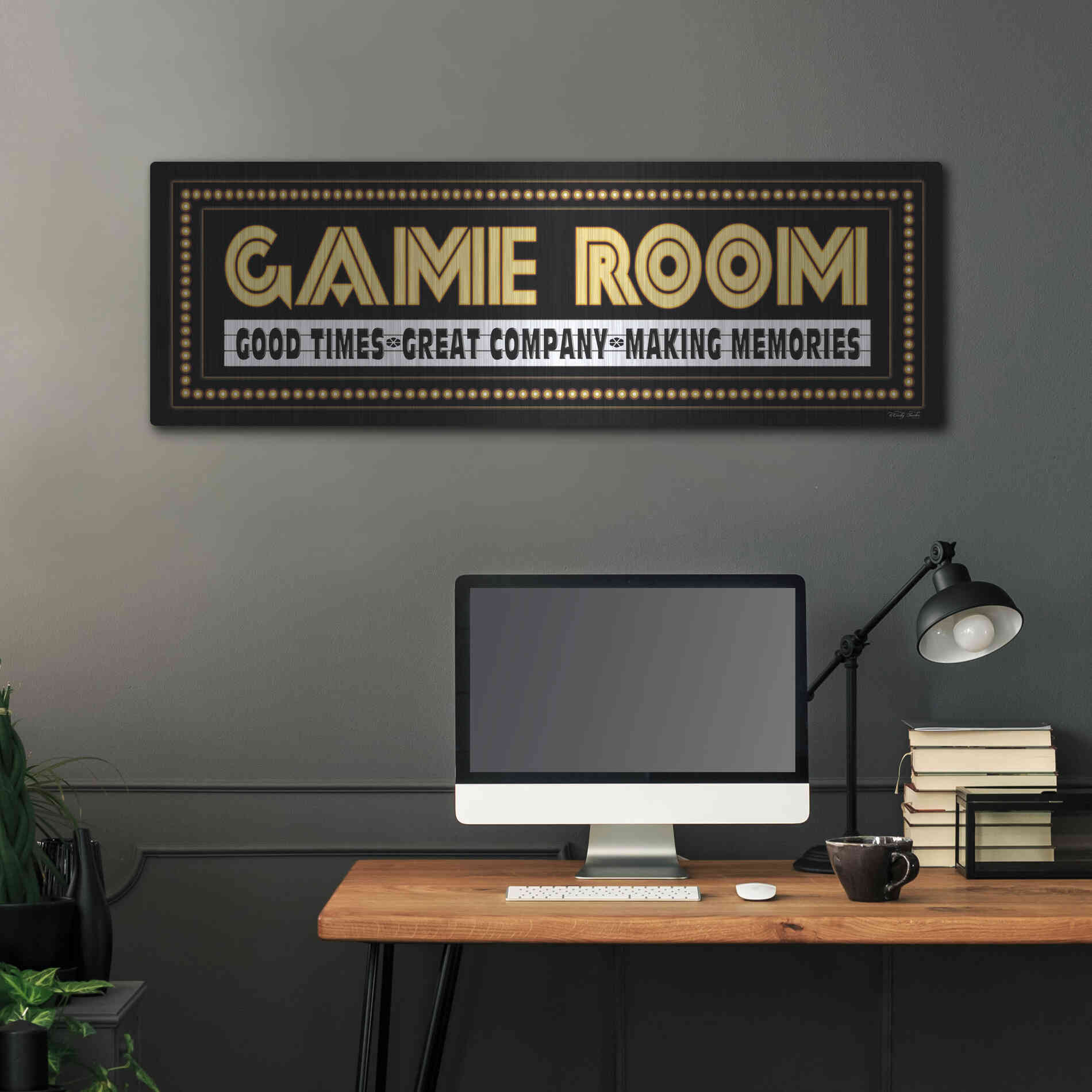 Luxe Metal Art 'Game Room Sign' by Cindy Jacobs, Metal Wall Art,48x16