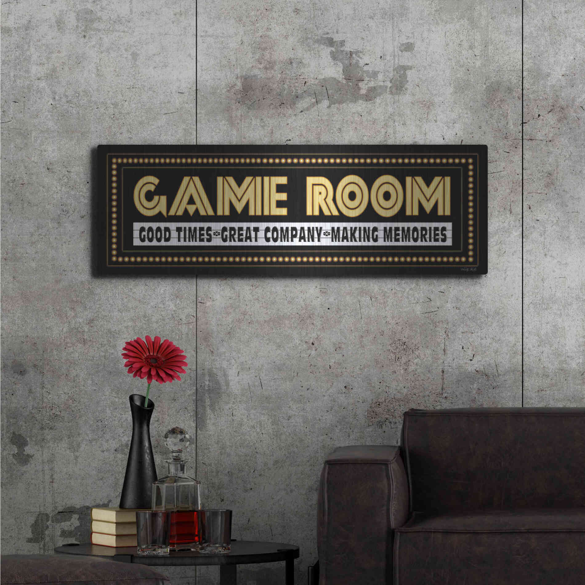 Luxe Metal Art 'Game Room Sign' by Cindy Jacobs, Metal Wall Art,48x16