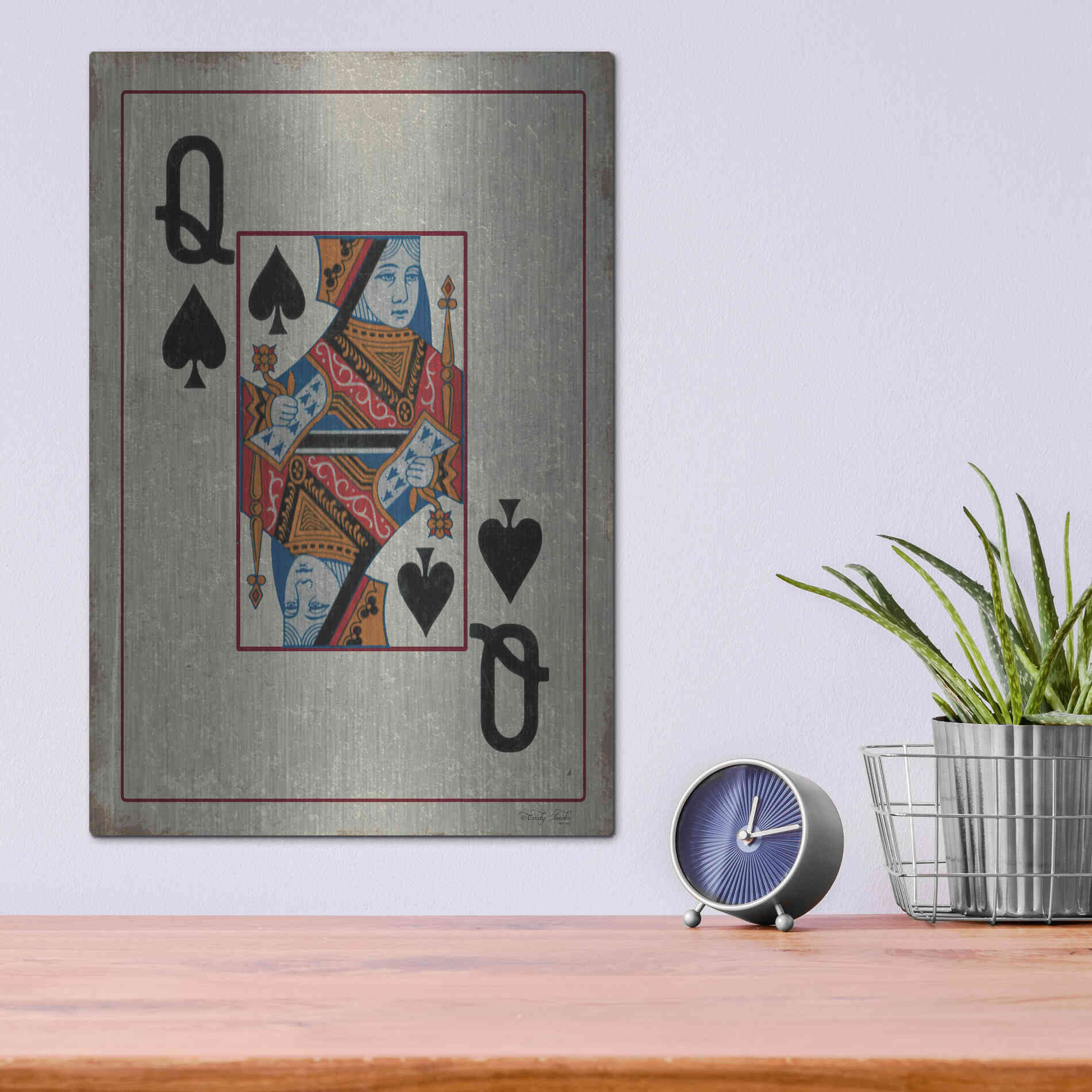 Luxe Metal Art 'Queen of Spades' by Cindy Jacobs, Metal Wall Art,12x16