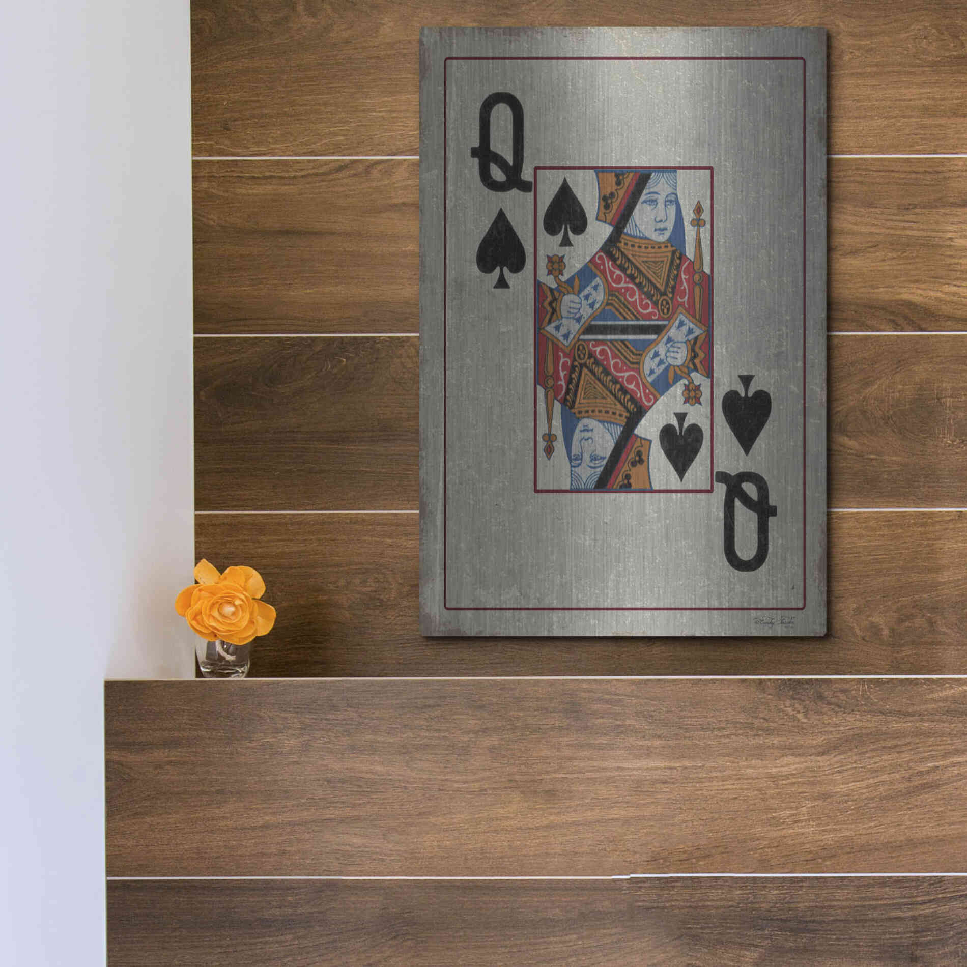 Luxe Metal Art 'Queen of Spades' by Cindy Jacobs, Metal Wall Art,12x16