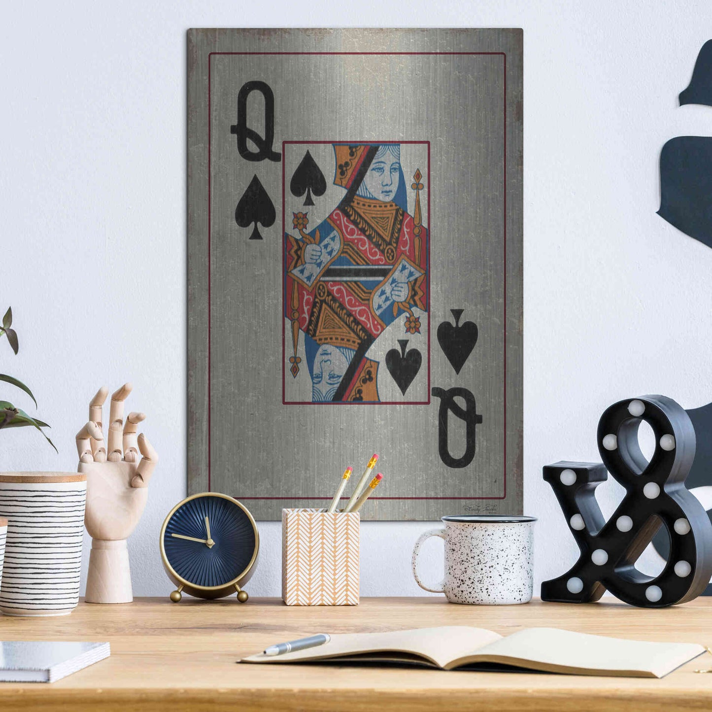 Luxe Metal Art 'Queen of Spades' by Cindy Jacobs, Metal Wall Art,12x16