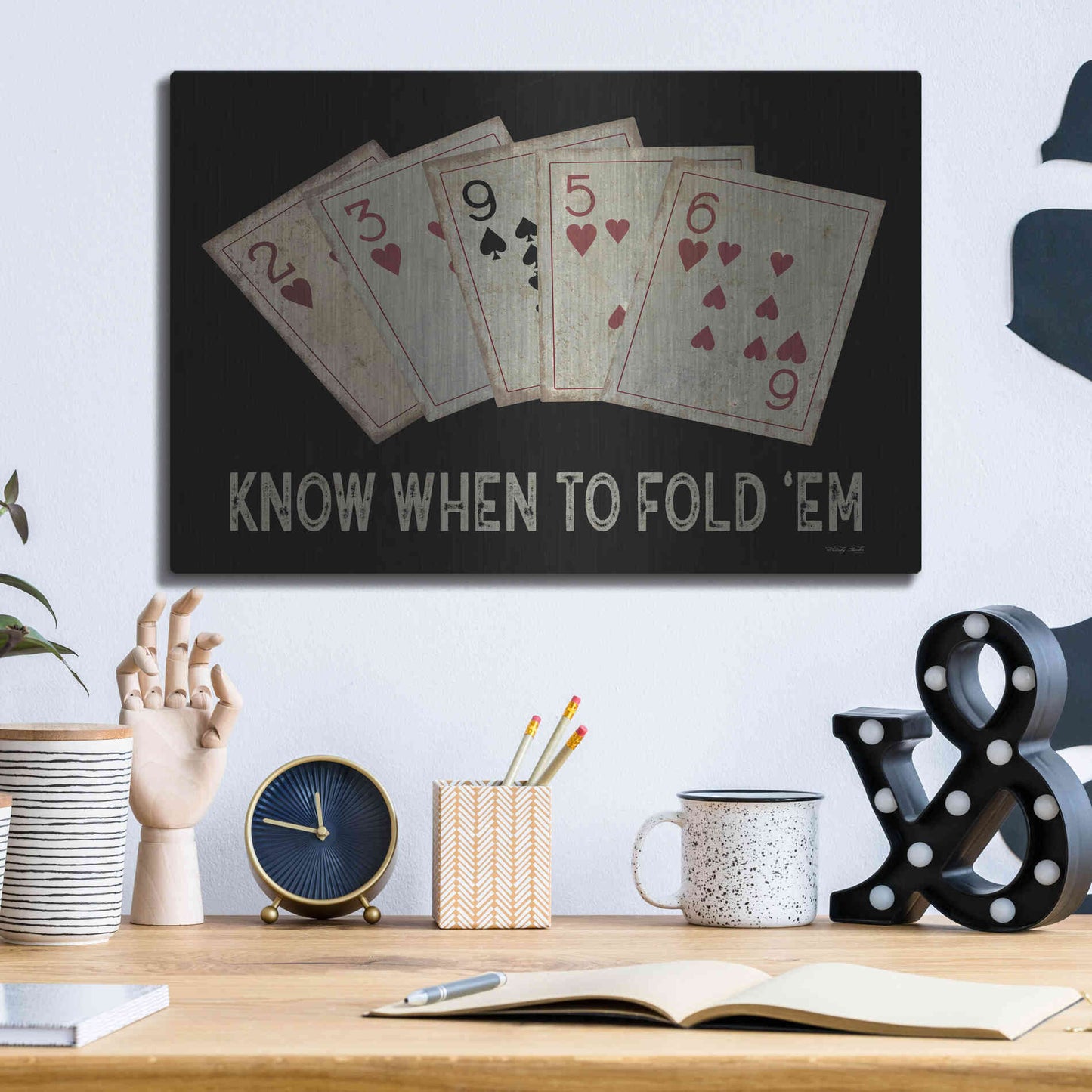 Luxe Metal Art 'Know When to Fold 'em' by Cindy Jacobs, Metal Wall Art,16x12