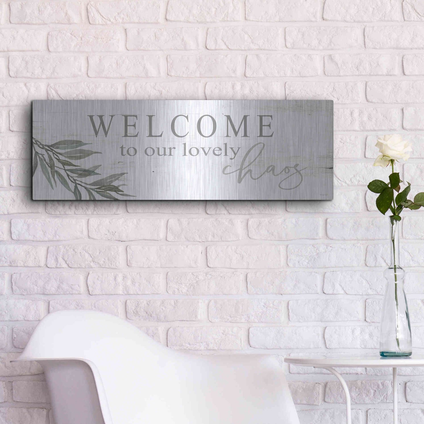 Luxe Metal Art 'Welcome to Our Lovely Chaos' by Cindy Jacobs, Metal Wall Art,36x12