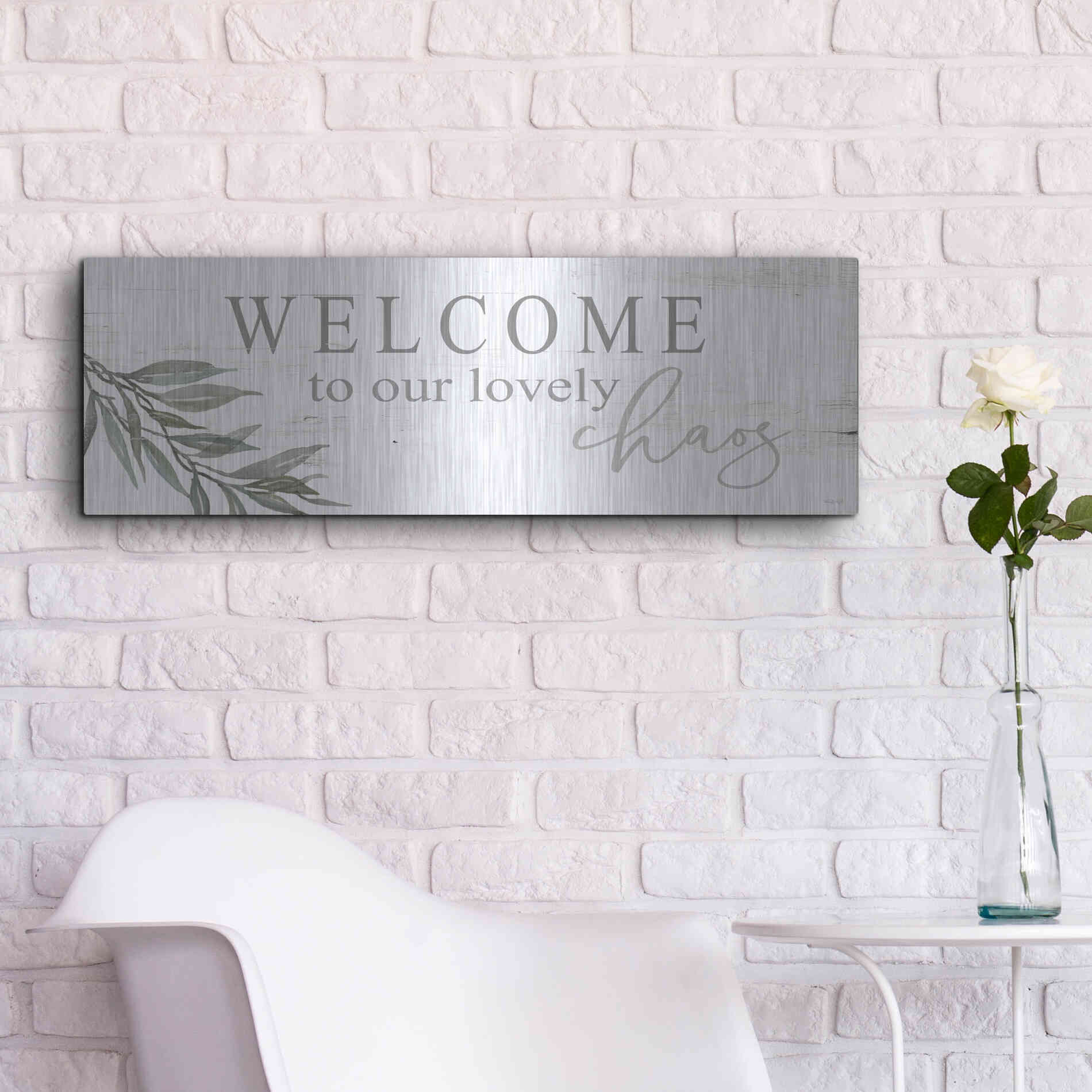 Luxe Metal Art 'Welcome to Our Lovely Chaos' by Cindy Jacobs, Metal Wall Art,36x12