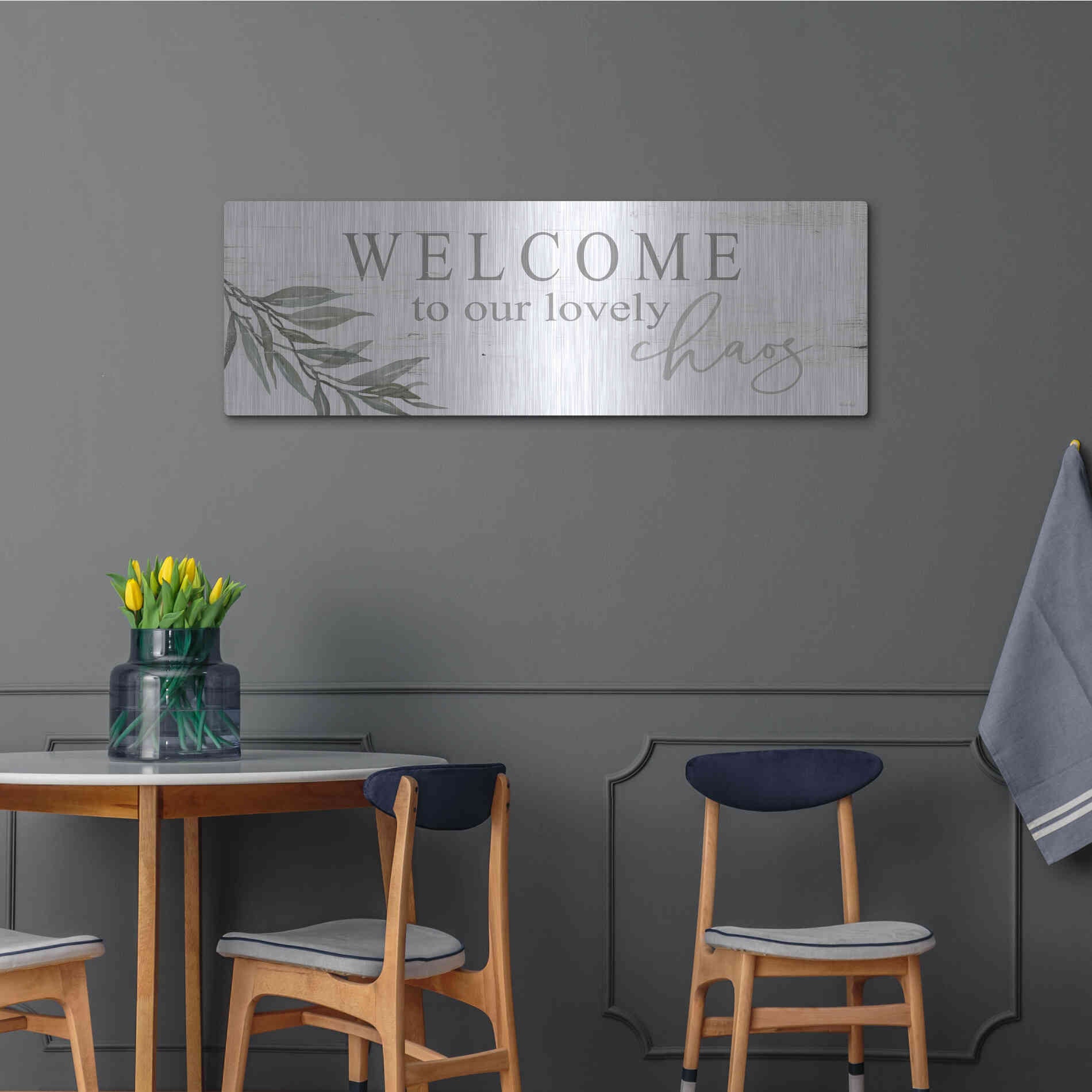 Luxe Metal Art 'Welcome to Our Lovely Chaos' by Cindy Jacobs, Metal Wall Art,48x16