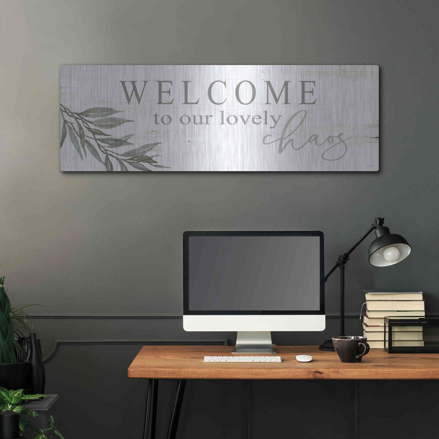 Luxe Metal Art 'Welcome to Our Lovely Chaos' by Cindy Jacobs, Metal Wall Art,48x16
