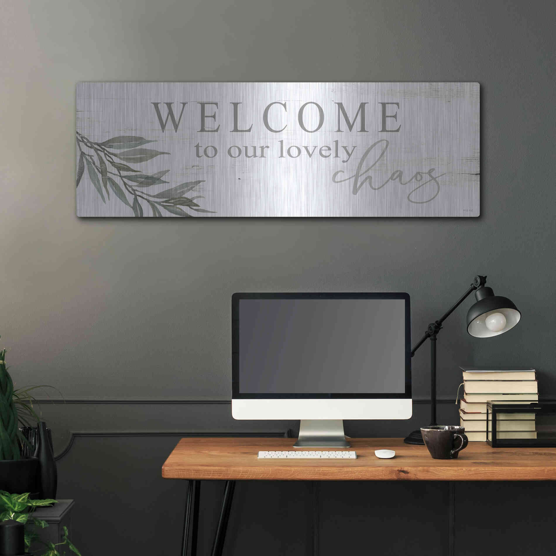 Luxe Metal Art 'Welcome to Our Lovely Chaos' by Cindy Jacobs, Metal Wall Art,48x16