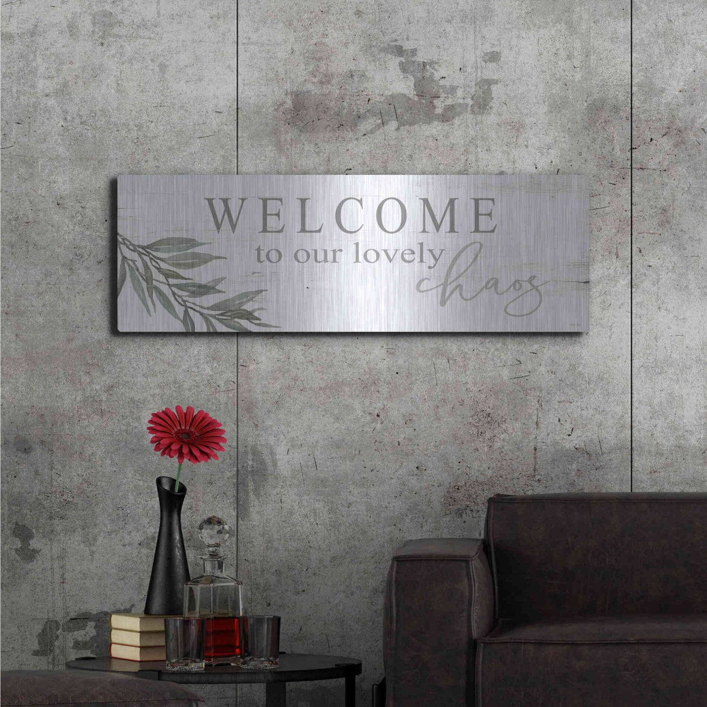 Luxe Metal Art 'Welcome to Our Lovely Chaos' by Cindy Jacobs, Metal Wall Art,48x16
