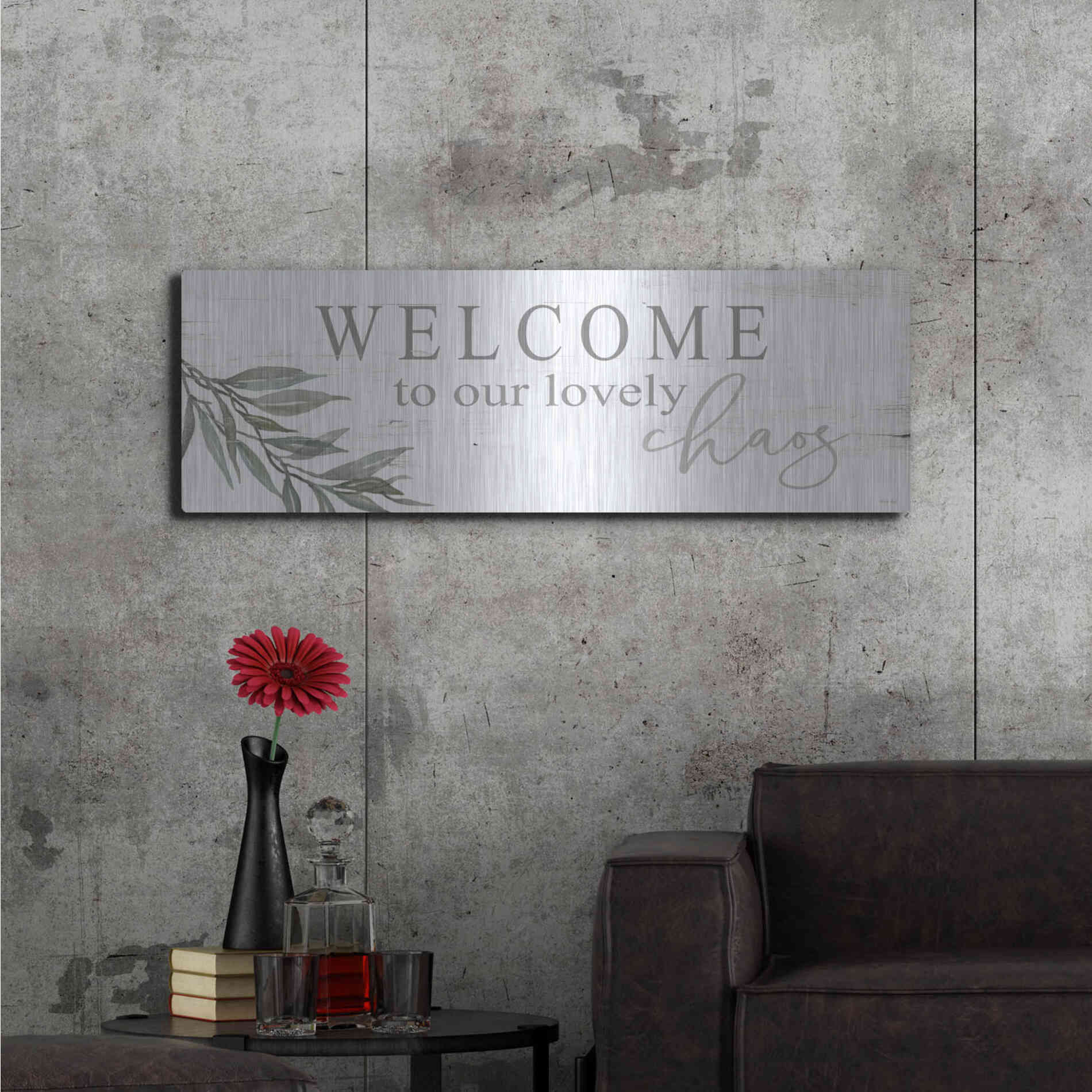 Luxe Metal Art 'Welcome to Our Lovely Chaos' by Cindy Jacobs, Metal Wall Art,48x16