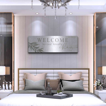 Luxe Metal Art 'Welcome to Our Lovely Chaos' by Cindy Jacobs, Metal Wall Art,48x16