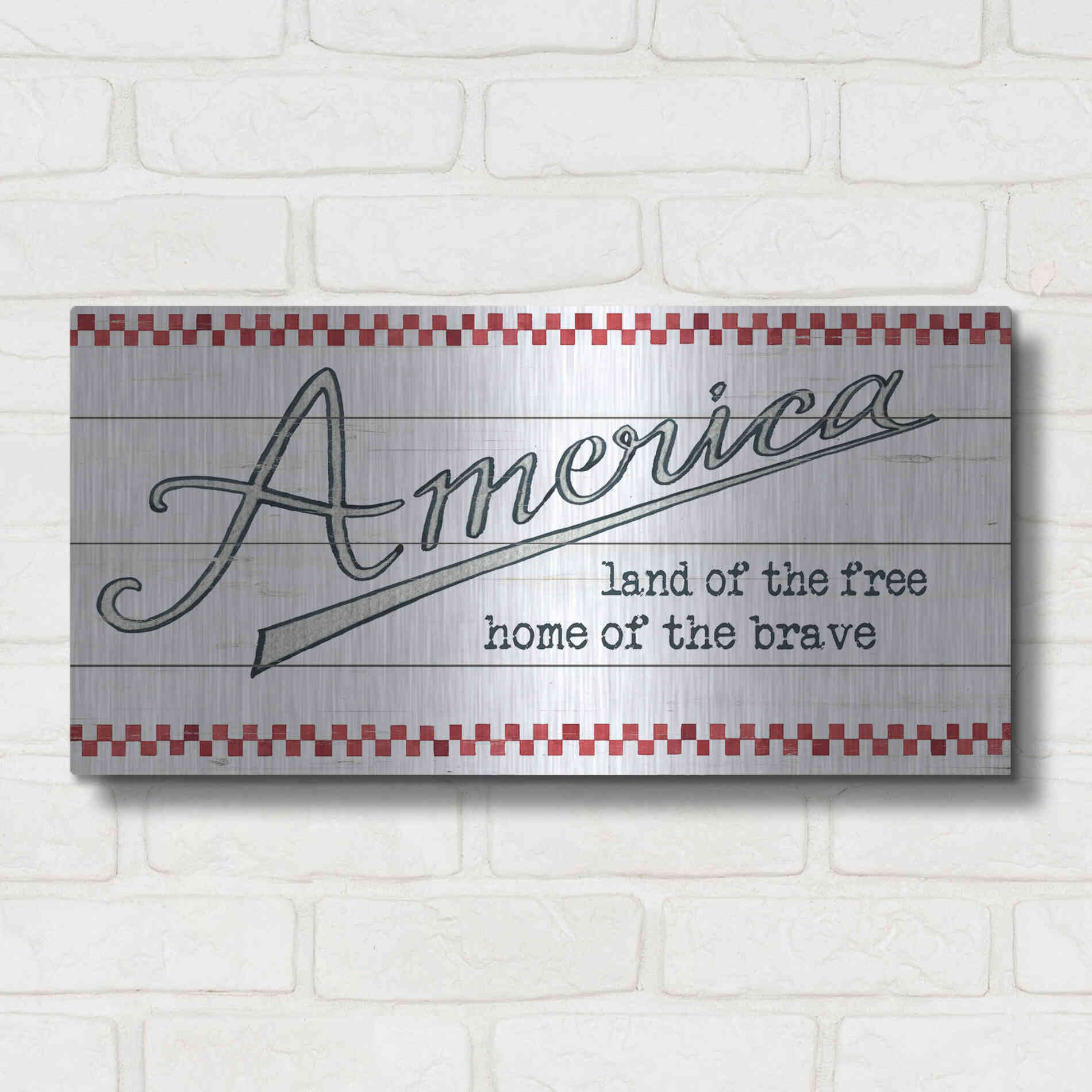 Luxe Metal Art 'America - Land of the Free' by Cindy Jacobs, Metal Wall Art,24x12