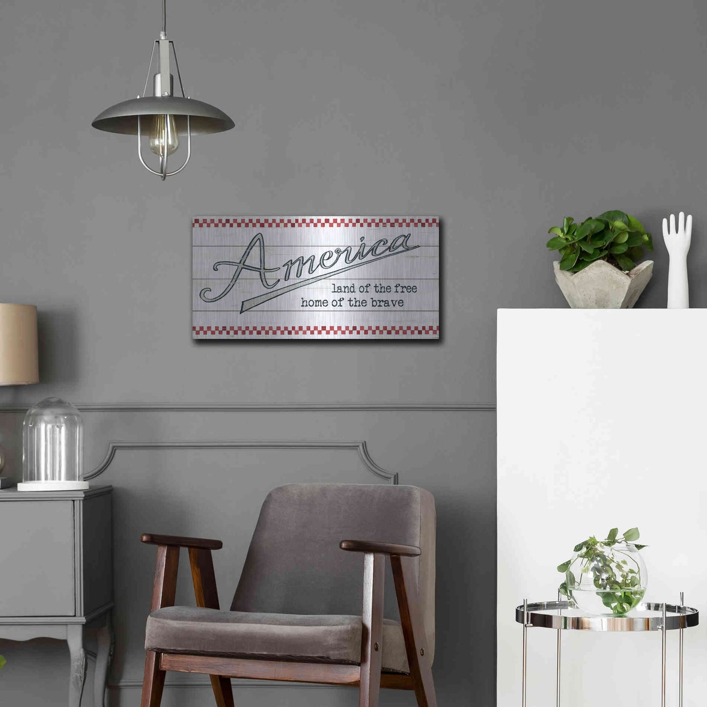 Luxe Metal Art 'America - Land of the Free' by Cindy Jacobs, Metal Wall Art,24x12