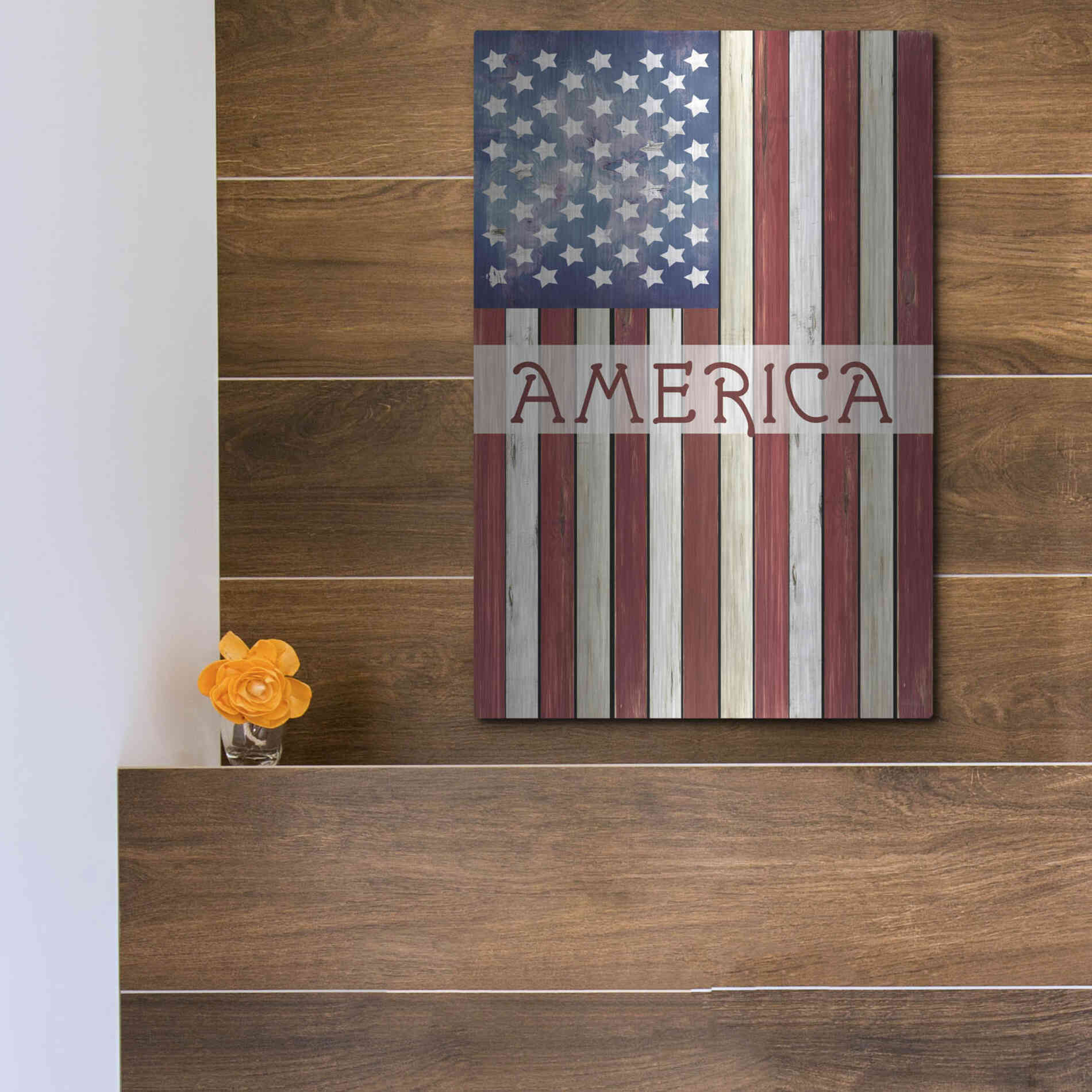 Luxe Metal Art 'American Flag' by Cindy Jacobs, Metal Wall Art,12x16