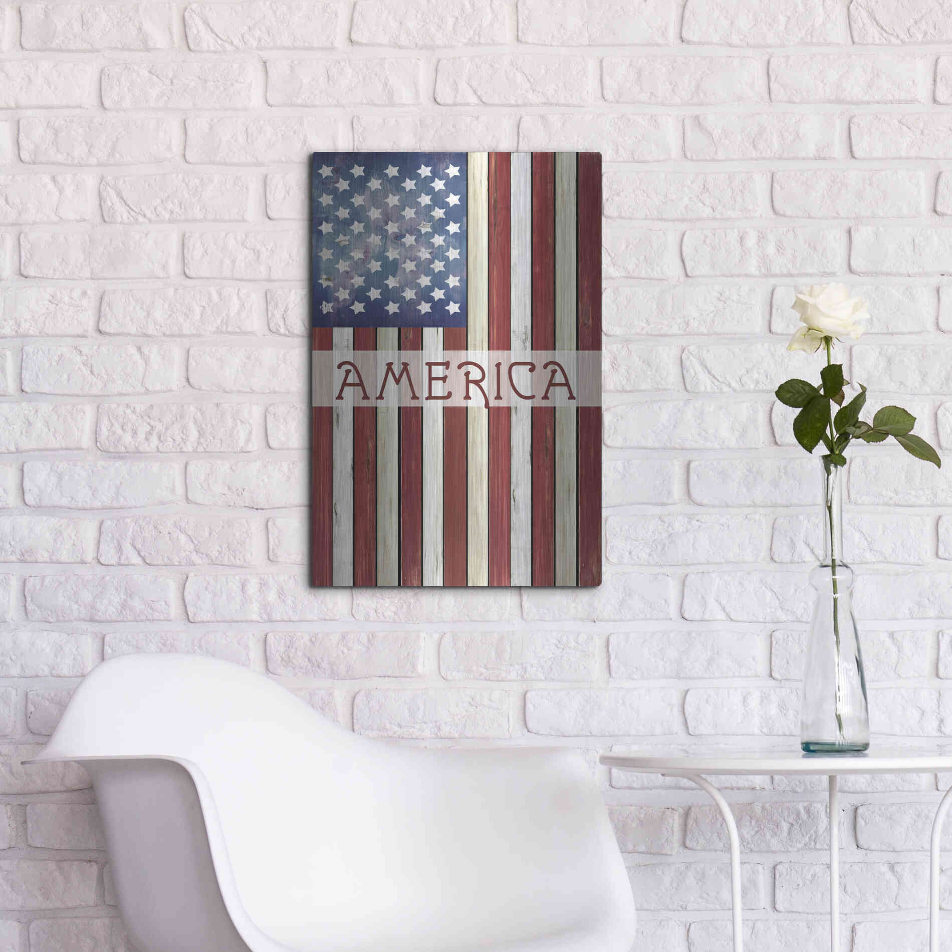 Luxe Metal Art 'American Flag' by Cindy Jacobs, Metal Wall Art,16x24