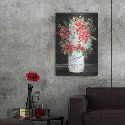 Luxe Metal Art 'Merry Poinsettias I' by Cindy Jacobs, Metal Wall Art,24x36