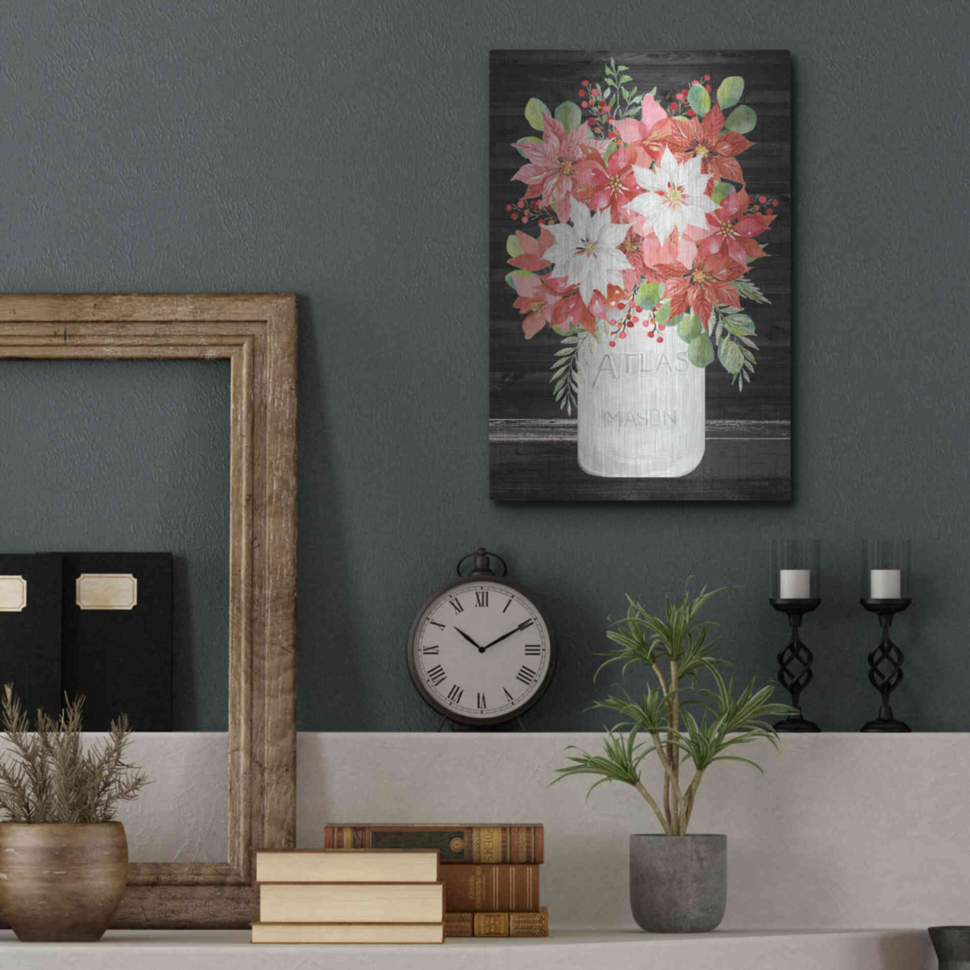 Luxe Metal Art 'Merry Poinsettias II' by Cindy Jacobs, Metal Wall Art,12x16