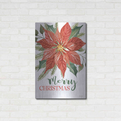 Luxe Metal Art 'Merry Christmas Poinsettia 2' by Cindy Jacobs, Metal Wall Art,24x36