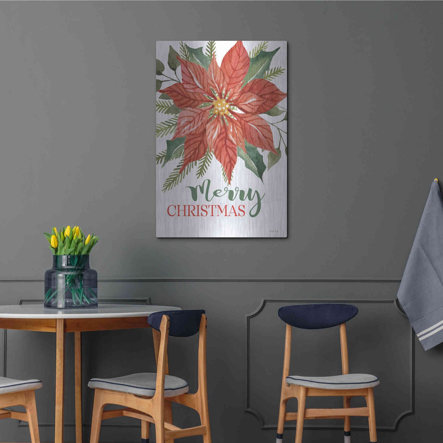 Luxe Metal Art 'Merry Christmas Poinsettia 2' by Cindy Jacobs, Metal Wall Art,24x36