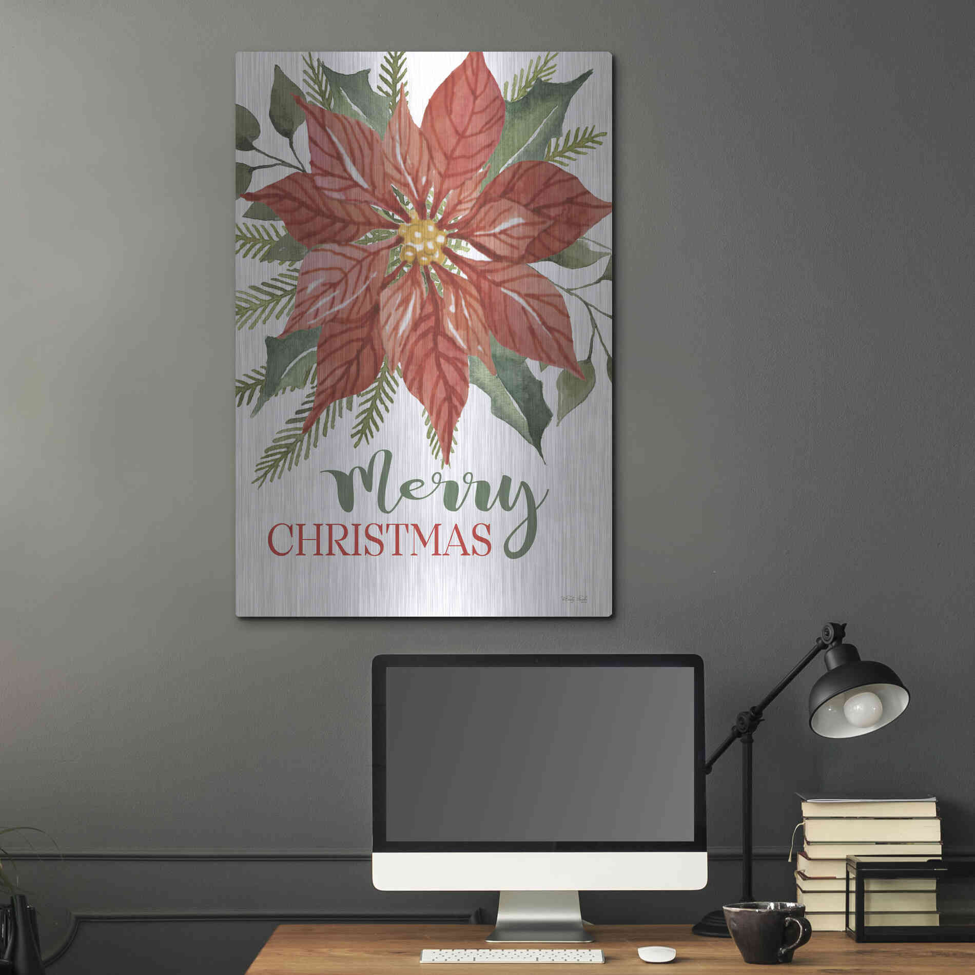 Luxe Metal Art 'Merry Christmas Poinsettia 2' by Cindy Jacobs, Metal Wall Art,24x36