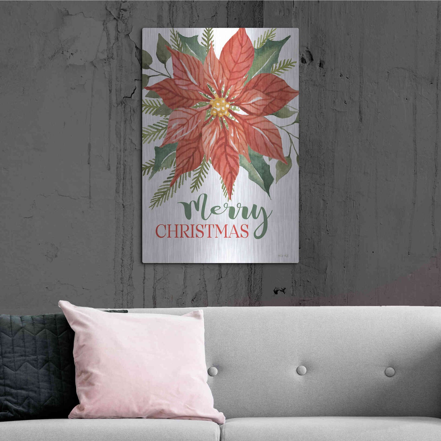 Luxe Metal Art 'Merry Christmas Poinsettia 2' by Cindy Jacobs, Metal Wall Art,24x36