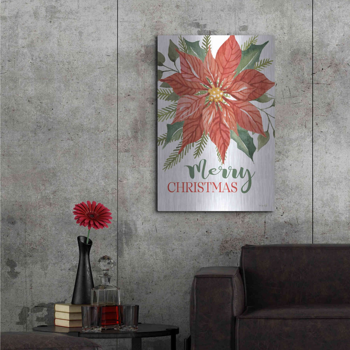 Luxe Metal Art 'Merry Christmas Poinsettia 2' by Cindy Jacobs, Metal Wall Art,24x36