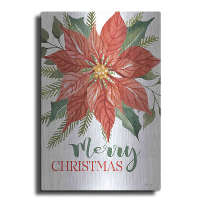 Luxe Metal Art 'Merry Christmas Poinsettia 2' by Cindy Jacobs, Metal Wall Art