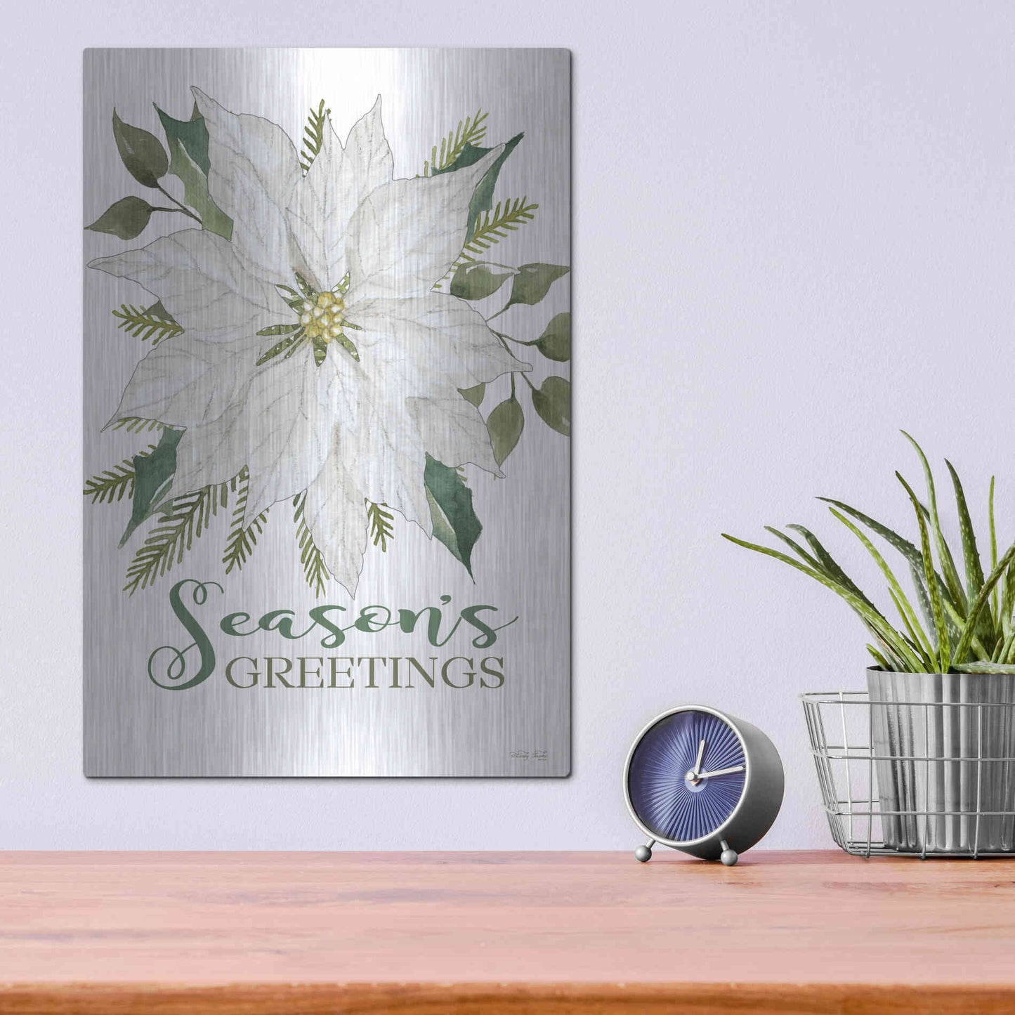Luxe Metal Art 'Season's Greetings Poinsettia' by Cindy Jacobs, Metal Wall Art,12x16