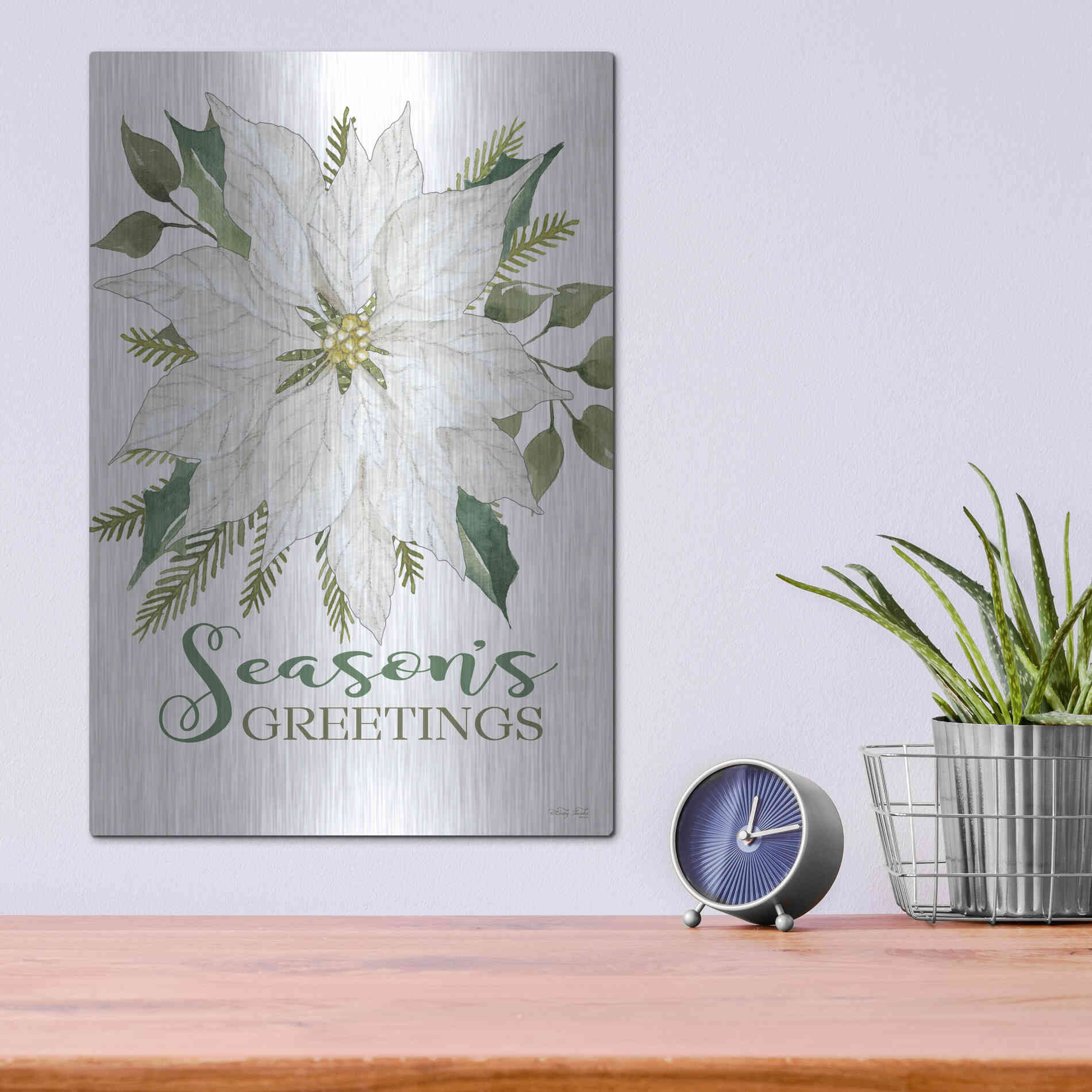 Luxe Metal Art 'Season's Greetings Poinsettia' by Cindy Jacobs, Metal Wall Art,12x16