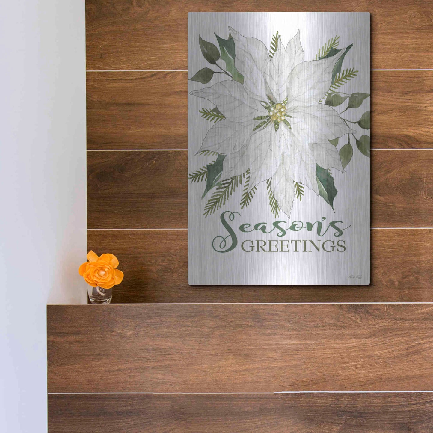 Luxe Metal Art 'Season's Greetings Poinsettia' by Cindy Jacobs, Metal Wall Art,12x16