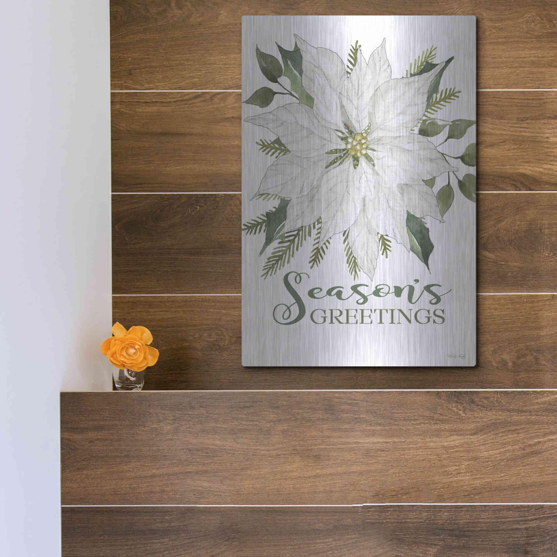 Luxe Metal Art 'Season's Greetings Poinsettia' by Cindy Jacobs, Metal Wall Art,12x16
