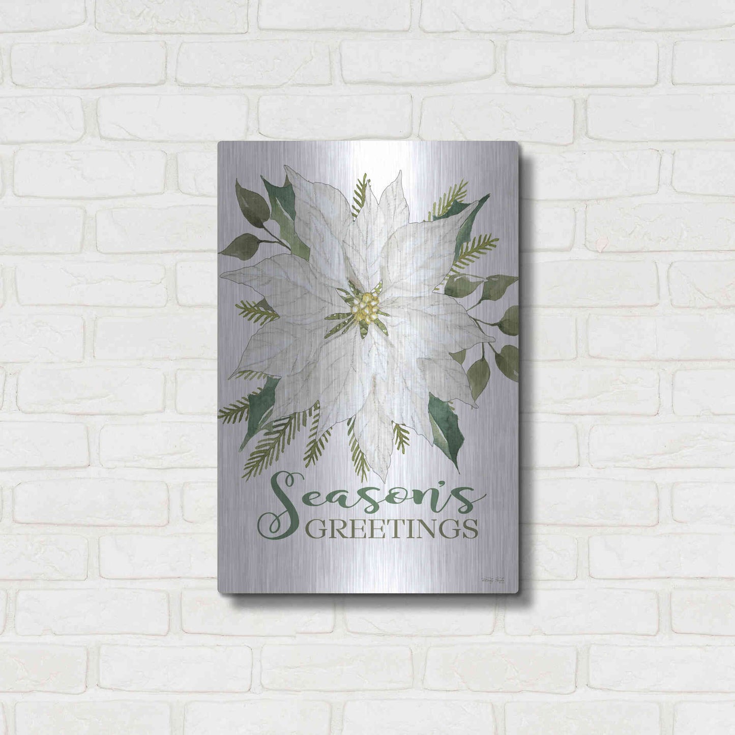 Luxe Metal Art 'Season's Greetings Poinsettia' by Cindy Jacobs, Metal Wall Art,16x24