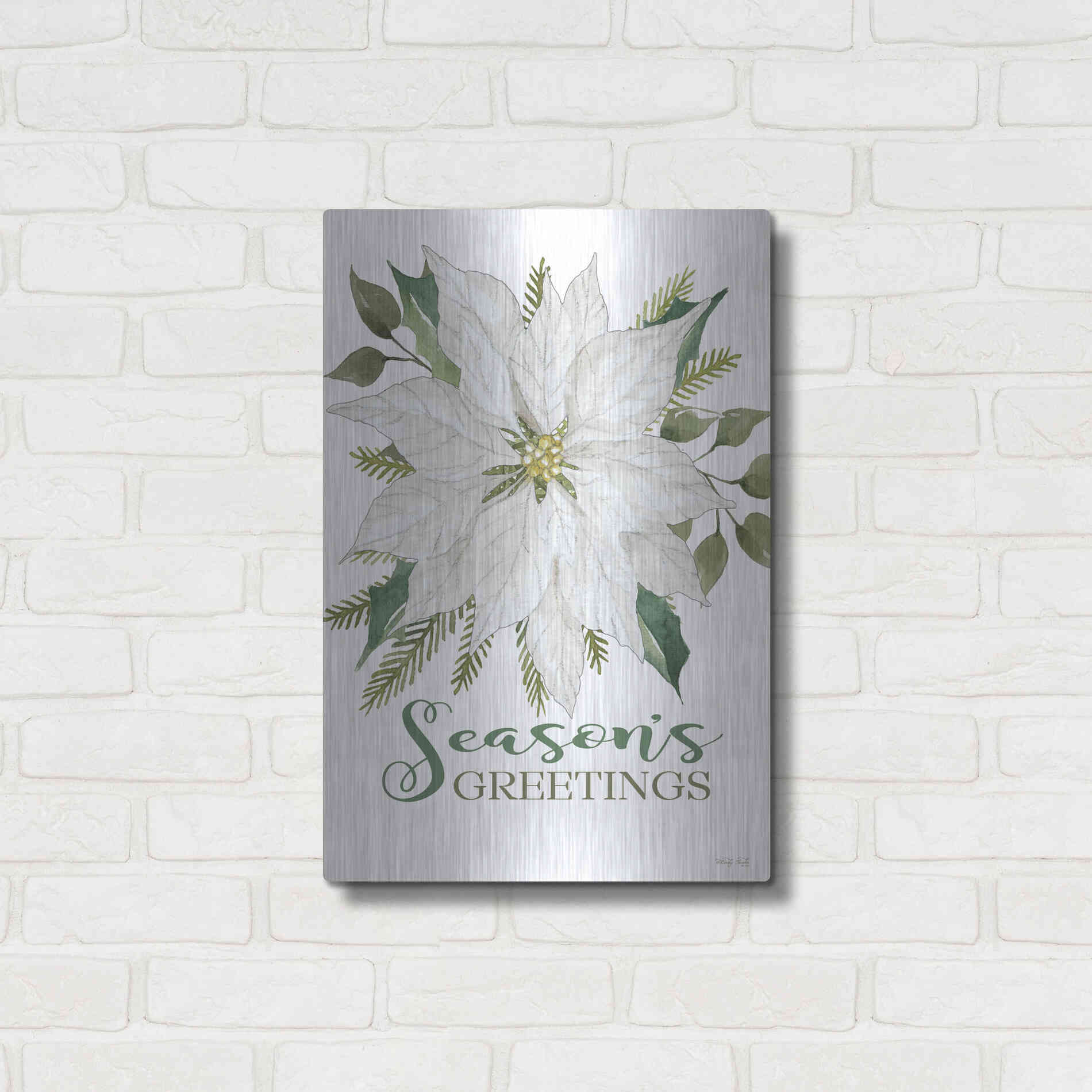 Luxe Metal Art 'Season's Greetings Poinsettia' by Cindy Jacobs, Metal Wall Art,16x24