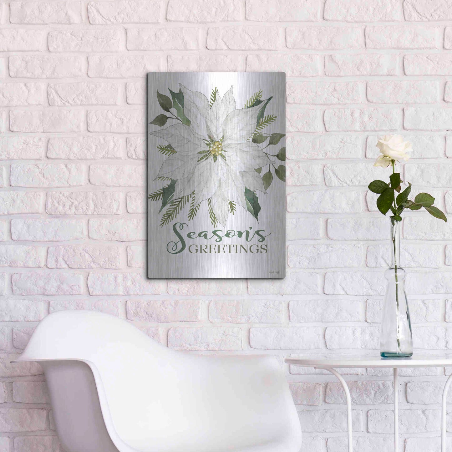 Luxe Metal Art 'Season's Greetings Poinsettia' by Cindy Jacobs, Metal Wall Art,16x24