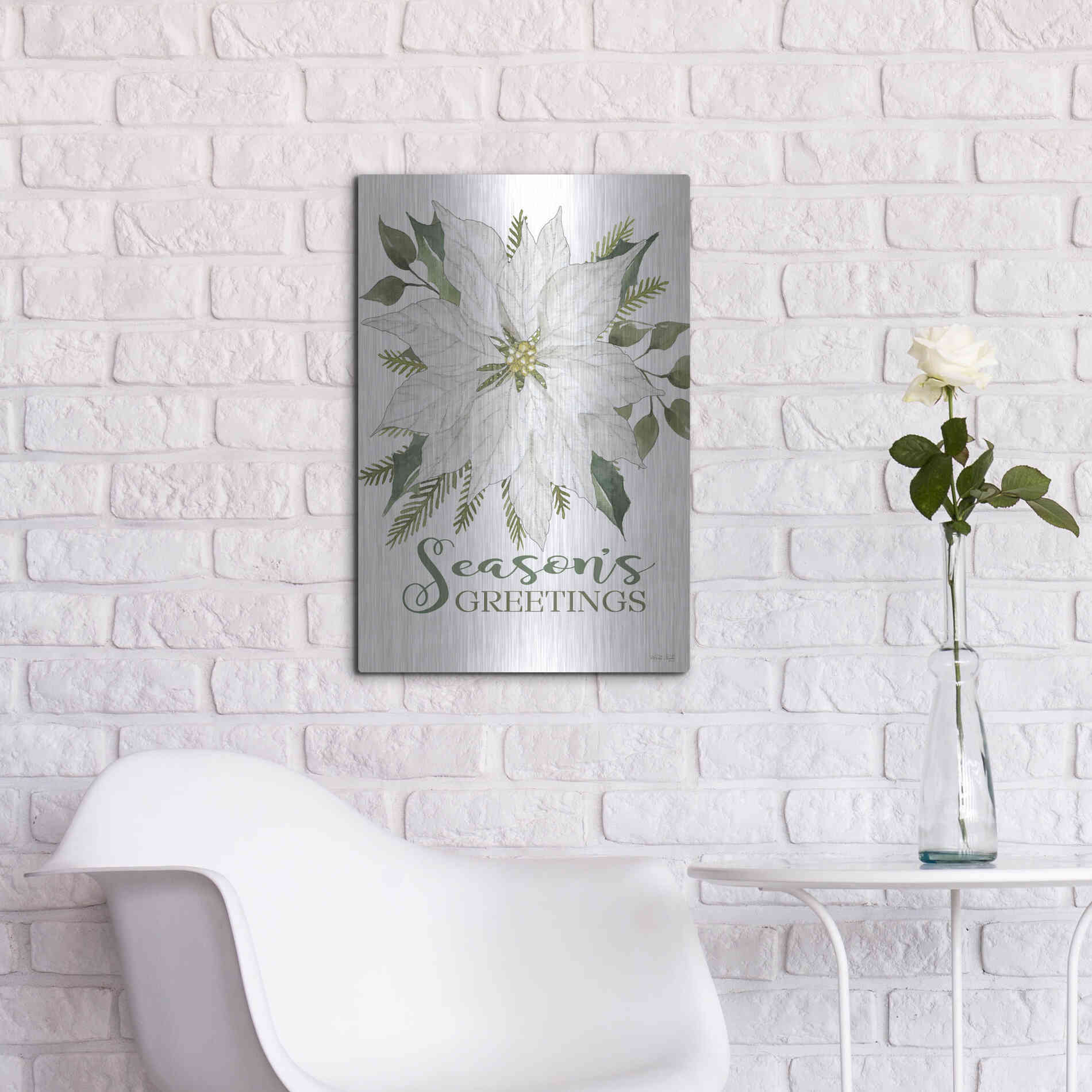 Luxe Metal Art 'Season's Greetings Poinsettia' by Cindy Jacobs, Metal Wall Art,16x24