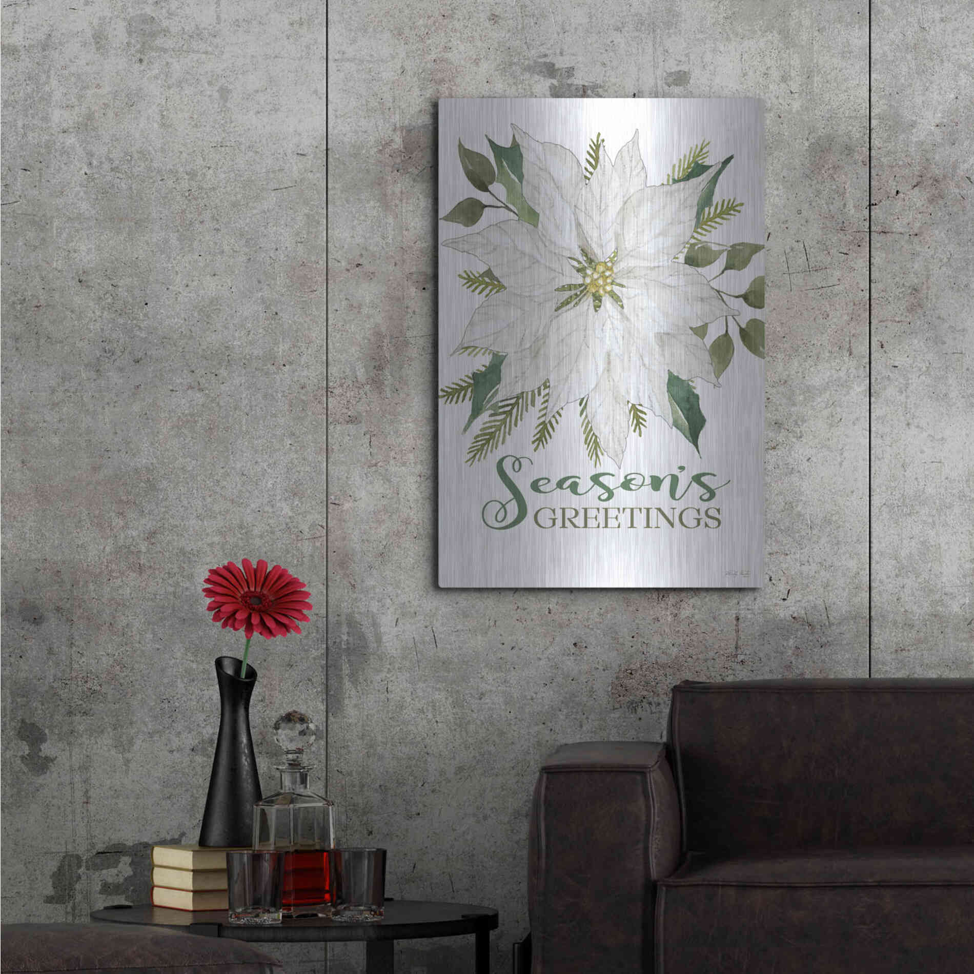 Luxe Metal Art 'Season's Greetings Poinsettia' by Cindy Jacobs, Metal Wall Art,24x36