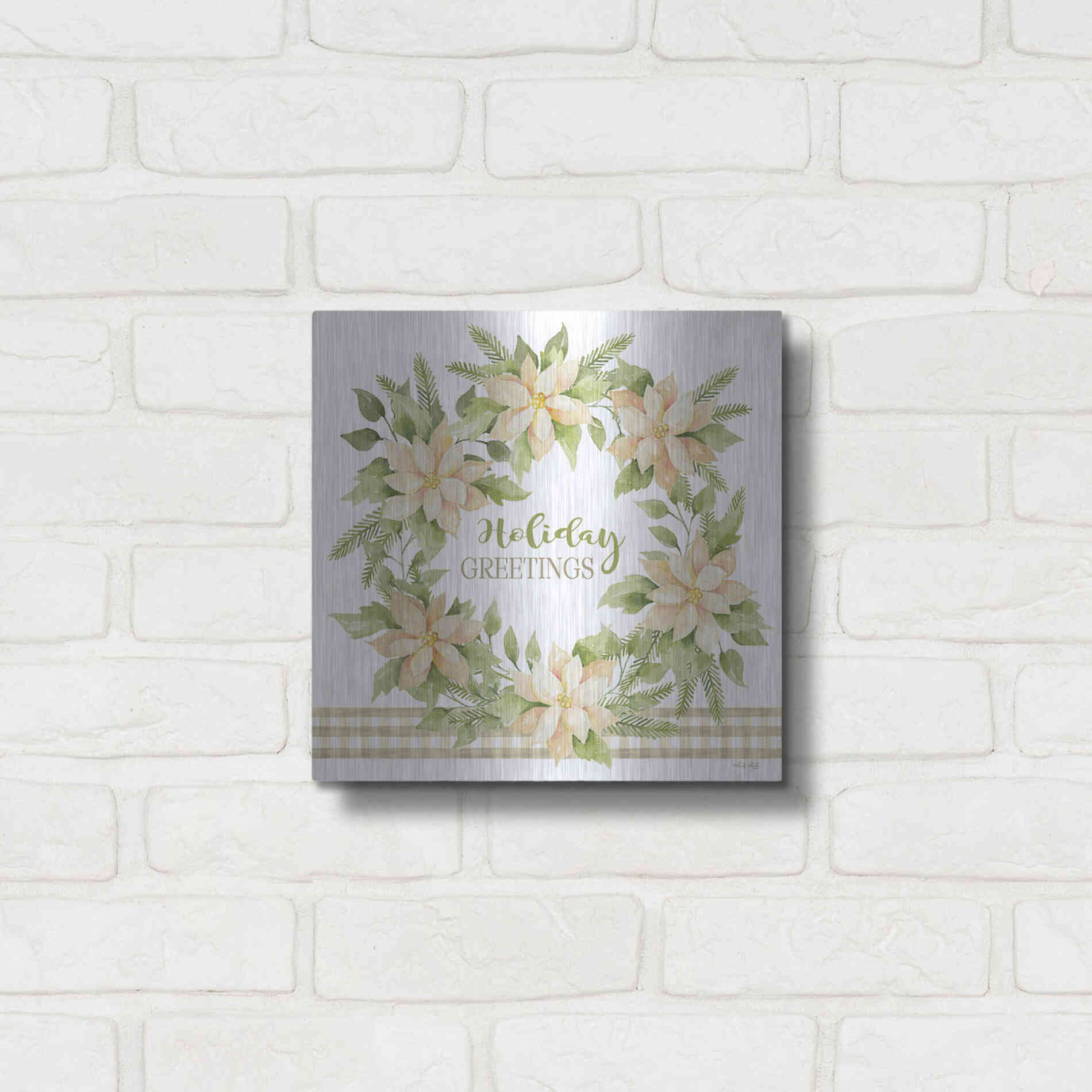Luxe Metal Art 'Holiday Greetings Wreath' by Cindy Jacobs, Metal Wall Art,12x12